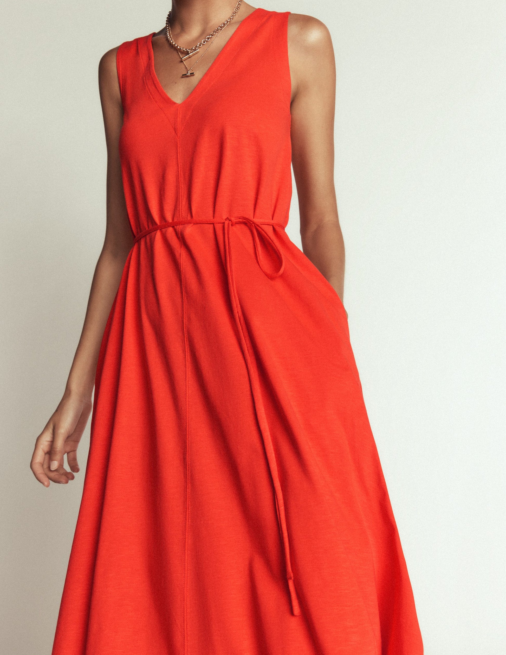 Mia V-neck Jersey Midi Dress-Firecracker Red-2