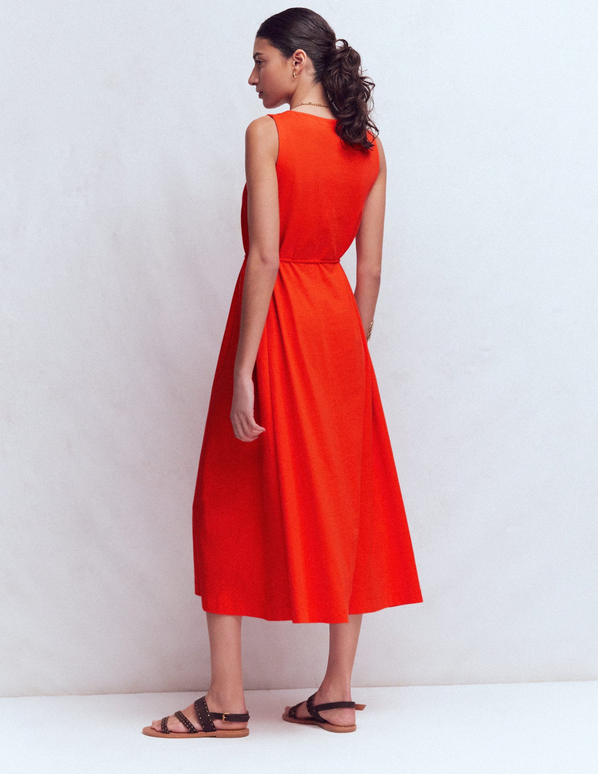 Mia V-neck Jersey Midi Dress-Firecracker Red-3