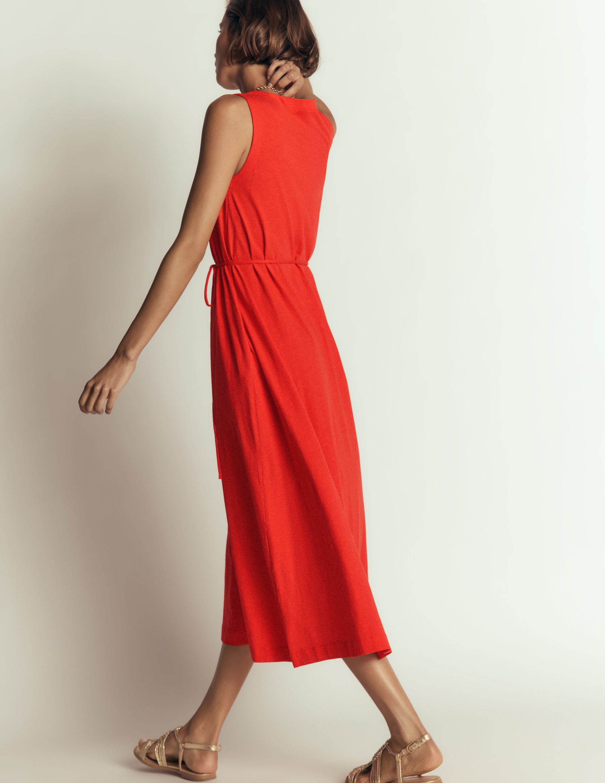 Mia V-neck Jersey Midi Dress-Firecracker Red-3