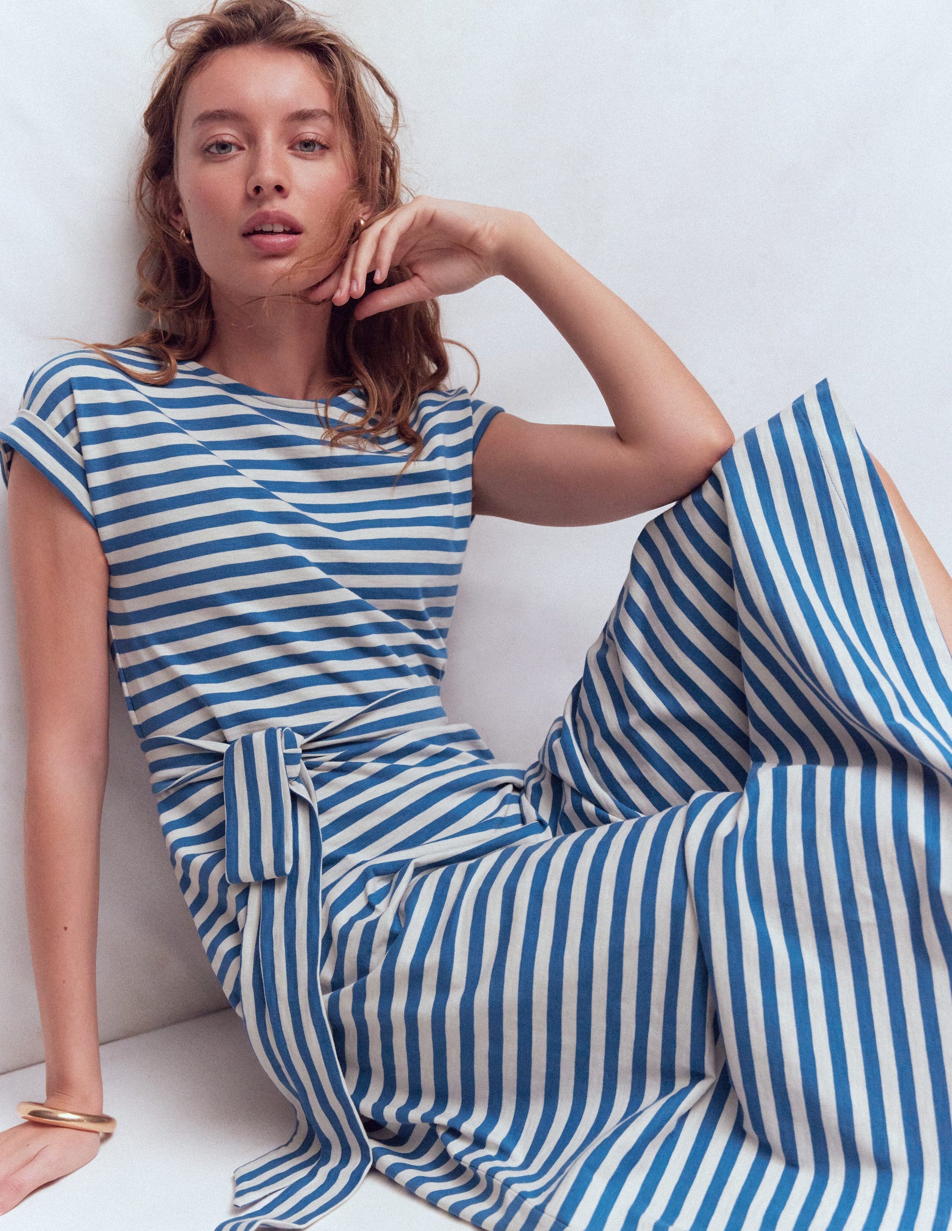 Eve Jersey Midi Dress-Blue and Ivory Stripe-6