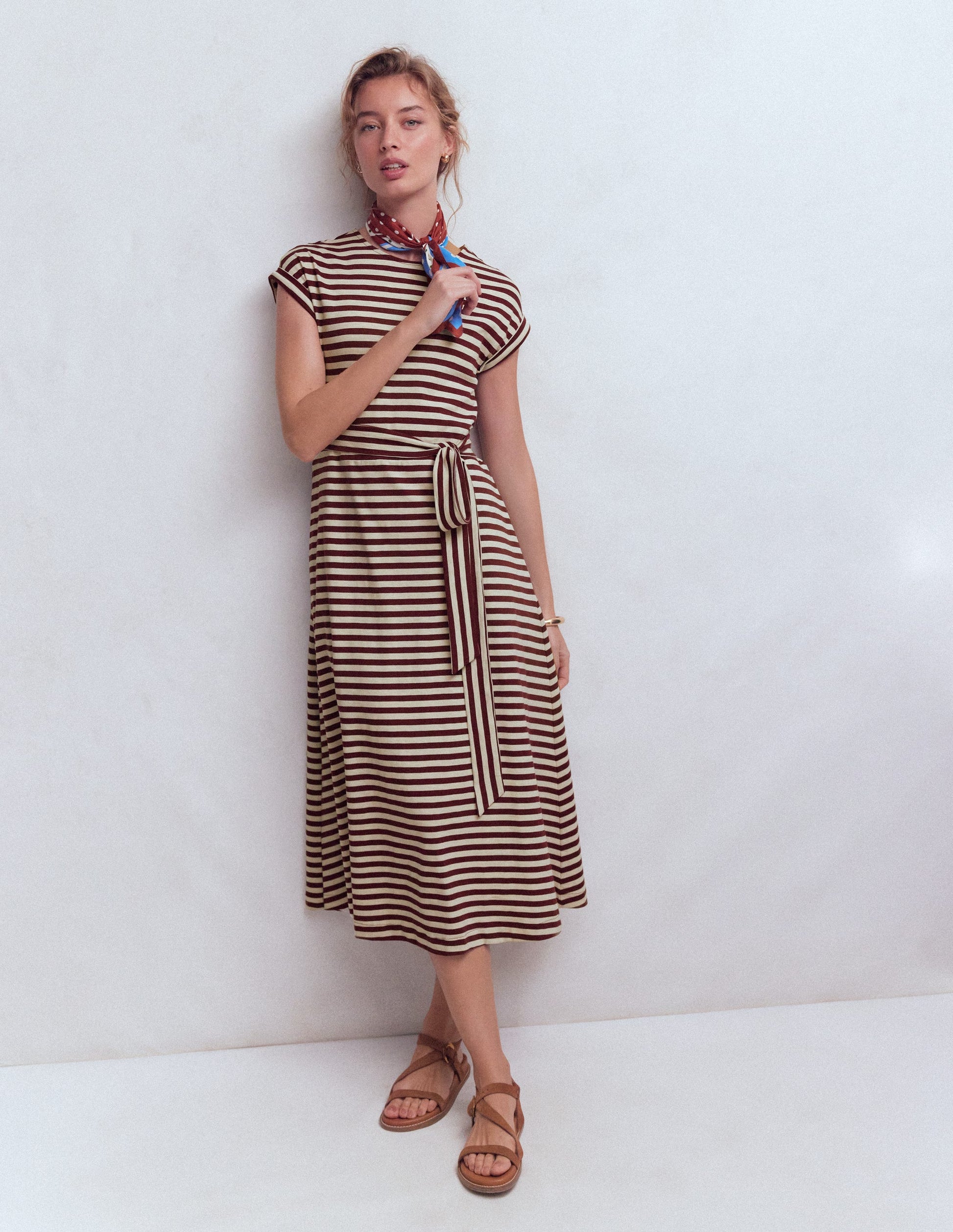 Eve Jersey Midi Dress-Deep Wisteria, Ivory Stripe | Boden UK Eve Jersey Midi Dress-Deep Wisteria, Ivory Stripe | Boden UK