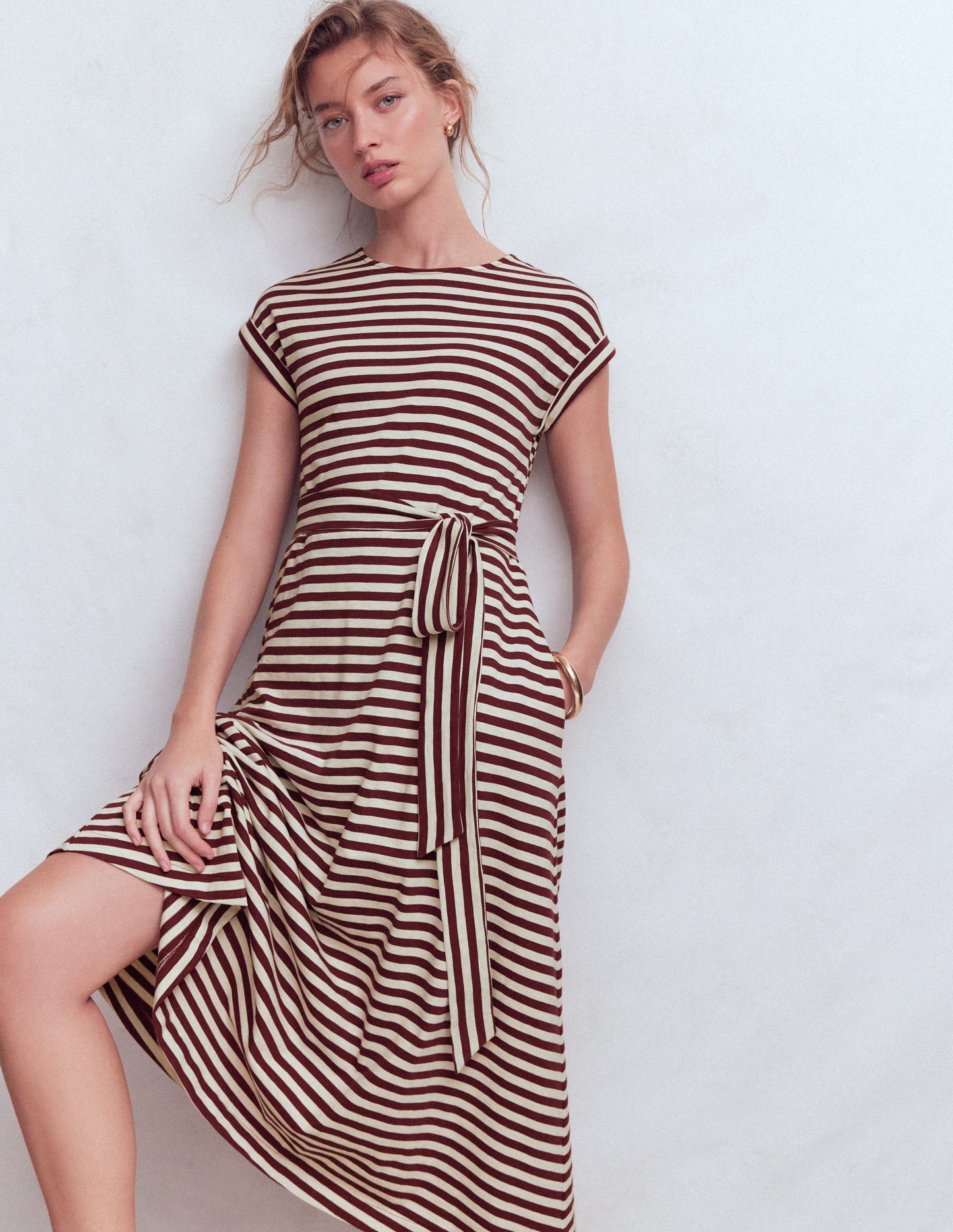 Eve Jersey Midi Dress-Deep Wisteria, Ivory Stripe