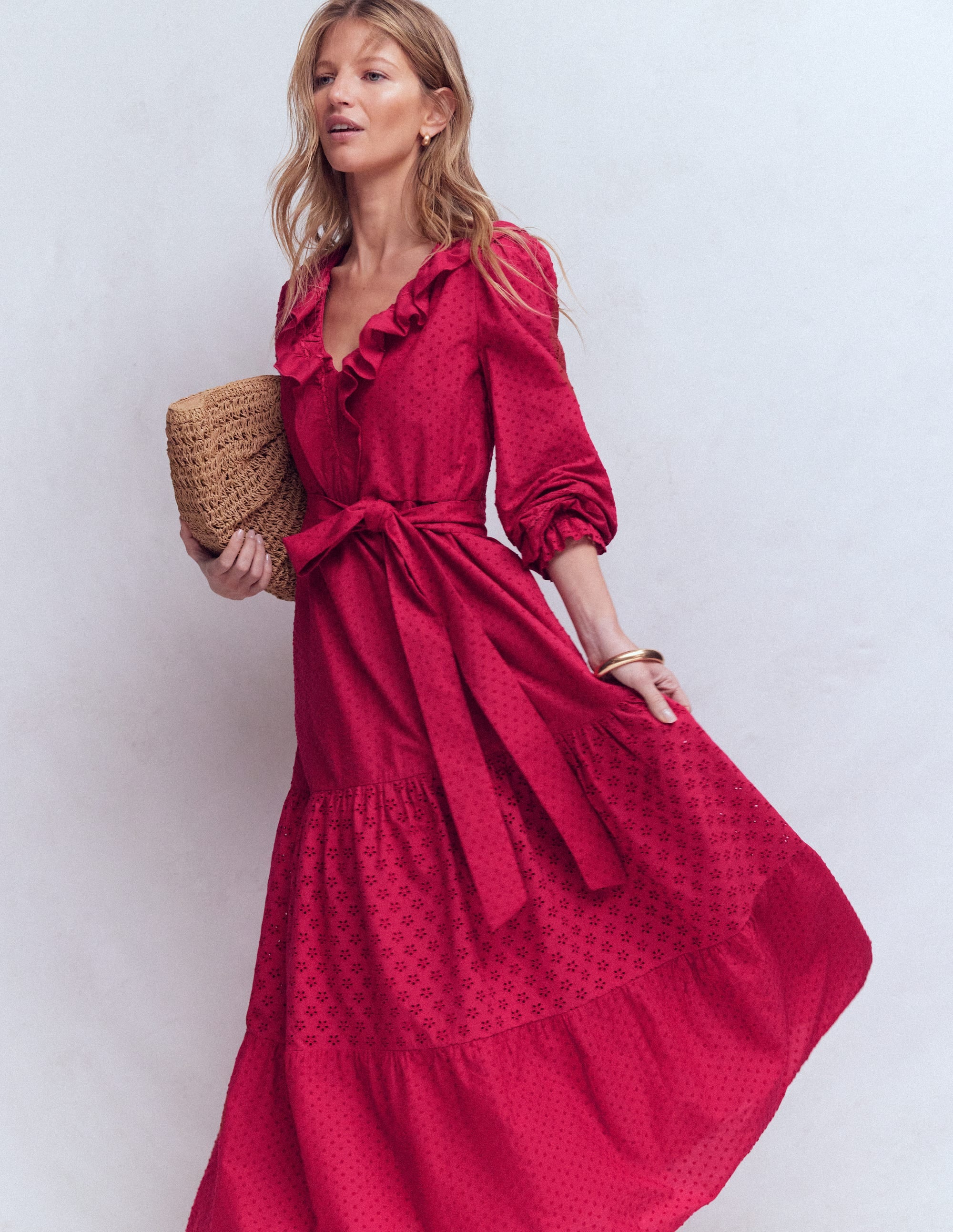 Ruffle Front Cotton Dress-Persian Red - Image 1