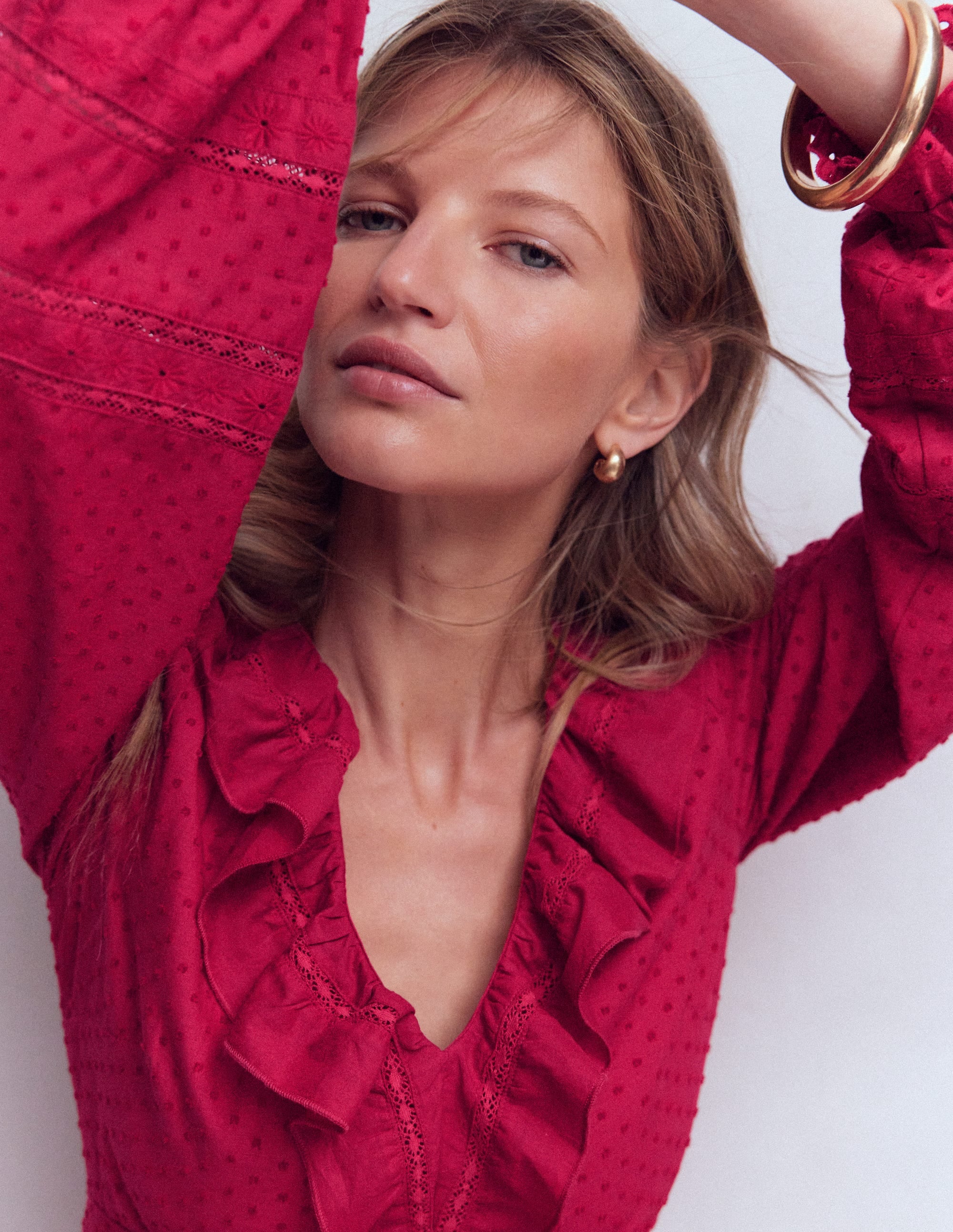 Ruffle Front Cotton Dress-Persian Red - Image 2
