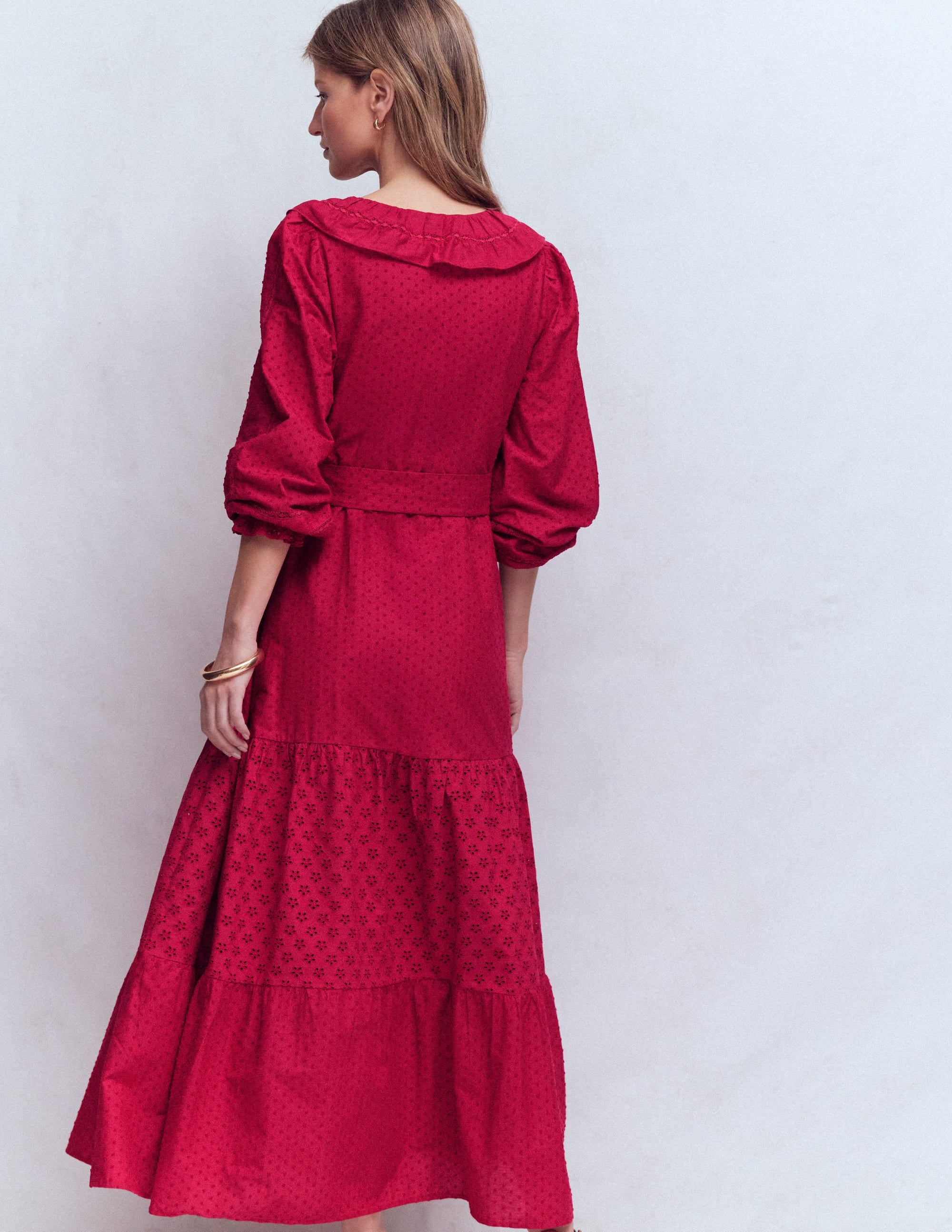 Ruffle Front Cotton Dress-Persian Red - Image 3