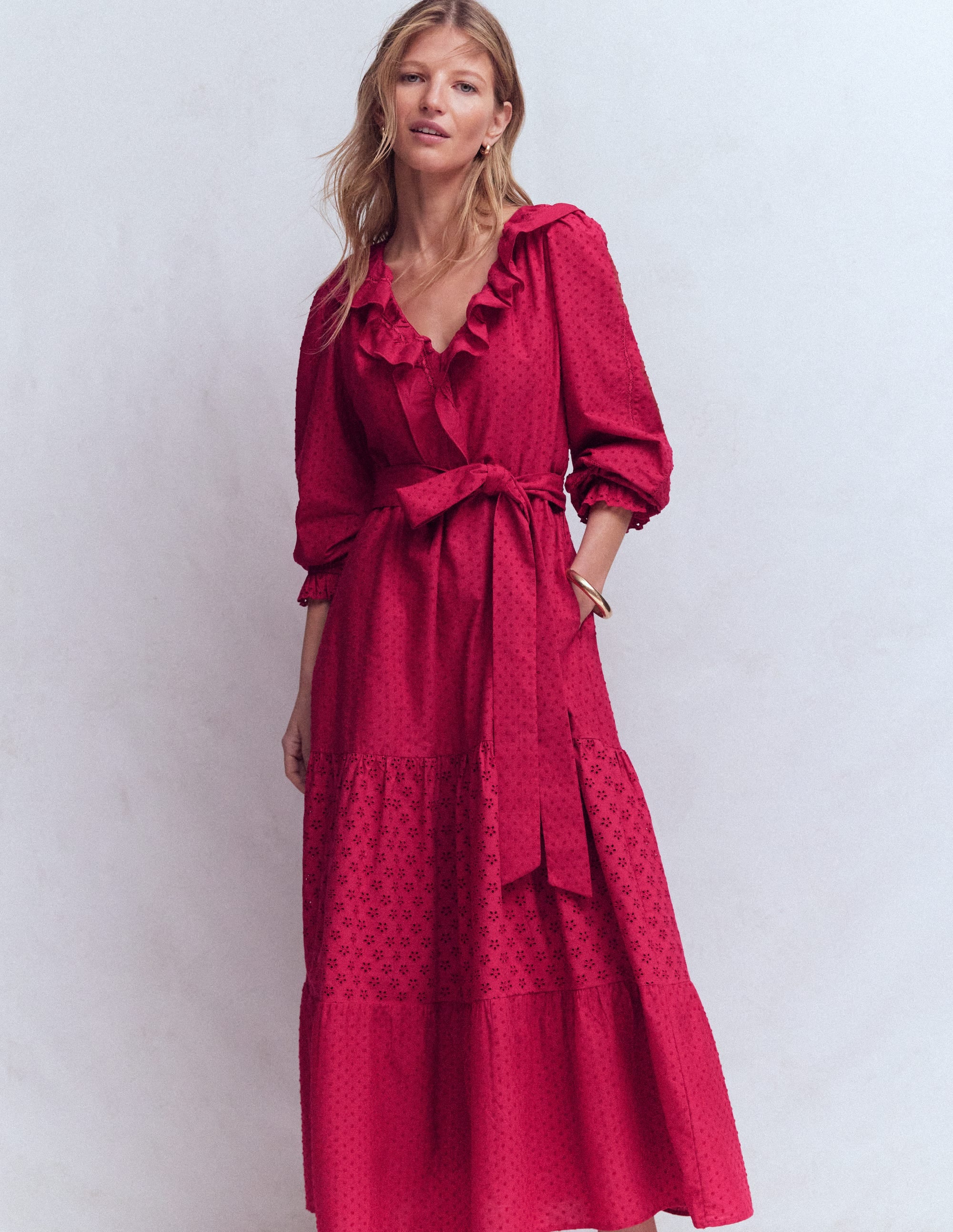 Ruffle Front Cotton Dress-Persian Red - Image 4