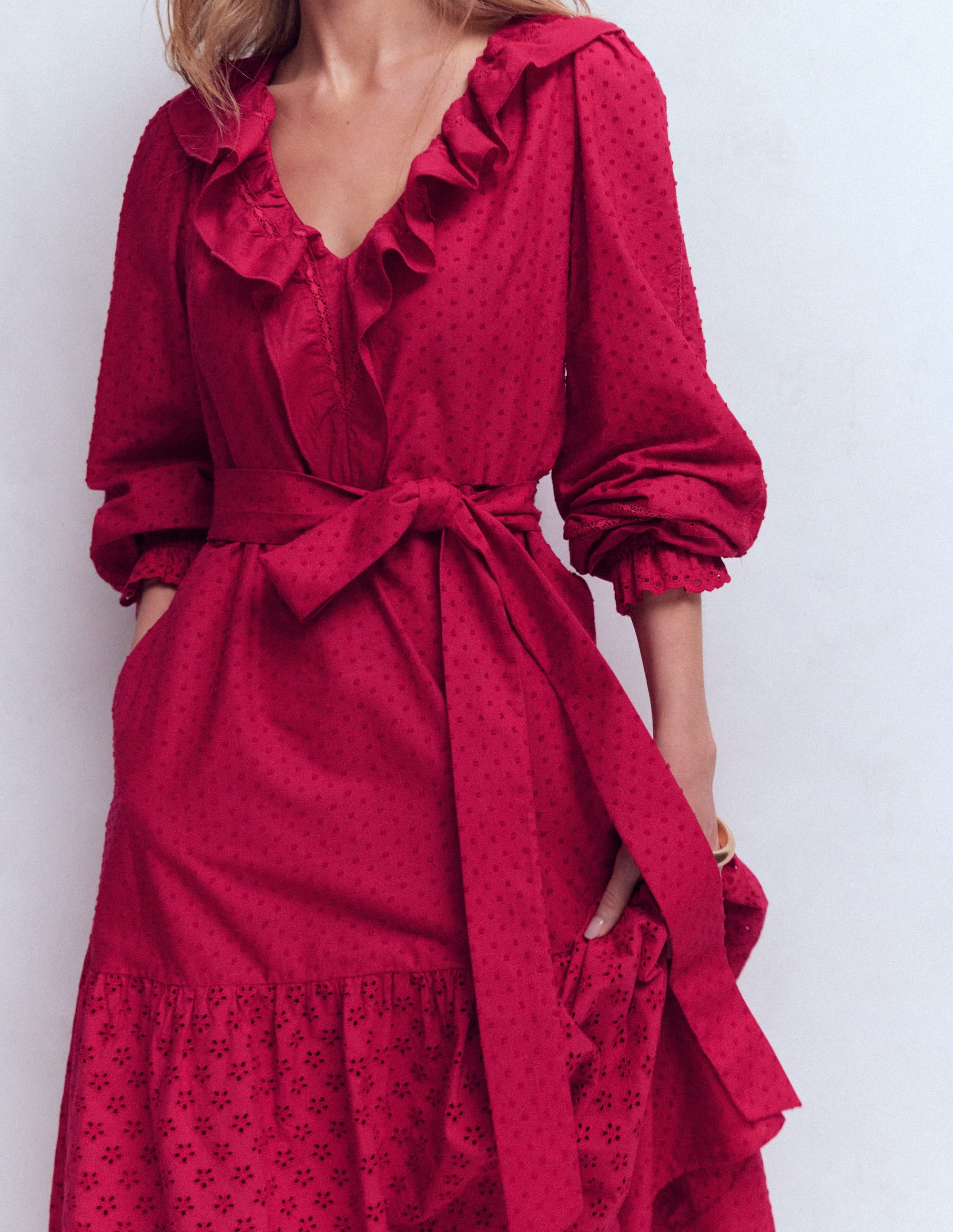 Ruffle Front Cotton Dress-Persian Red - Image 5