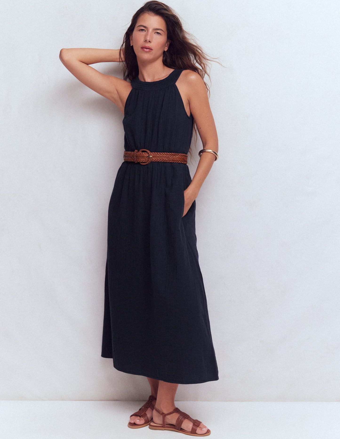 Daphne Double Cloth Dress-NAVY