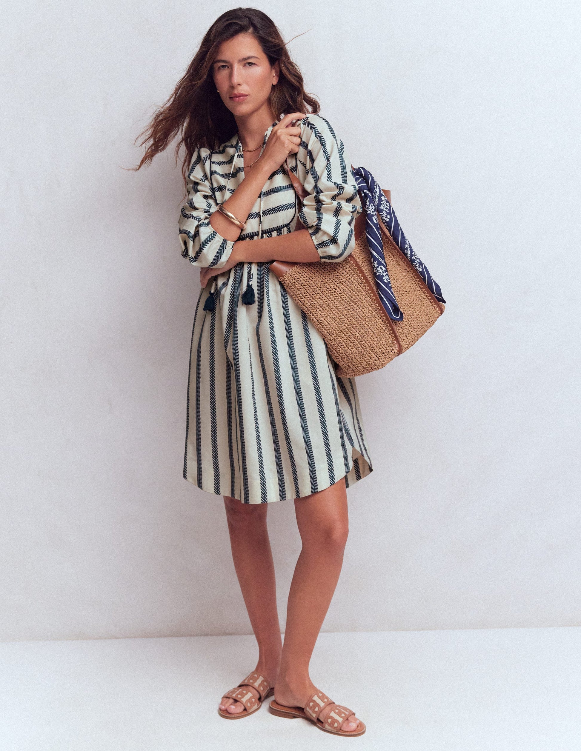 Pia Cotton Yoke Dress-Blue Stripe-1