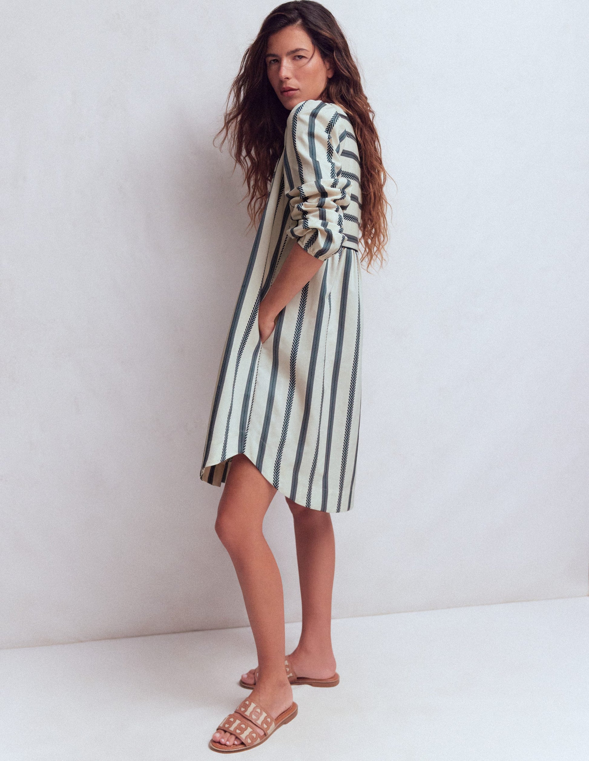 Pia Cotton Yoke Dress-Blue Stripe-5