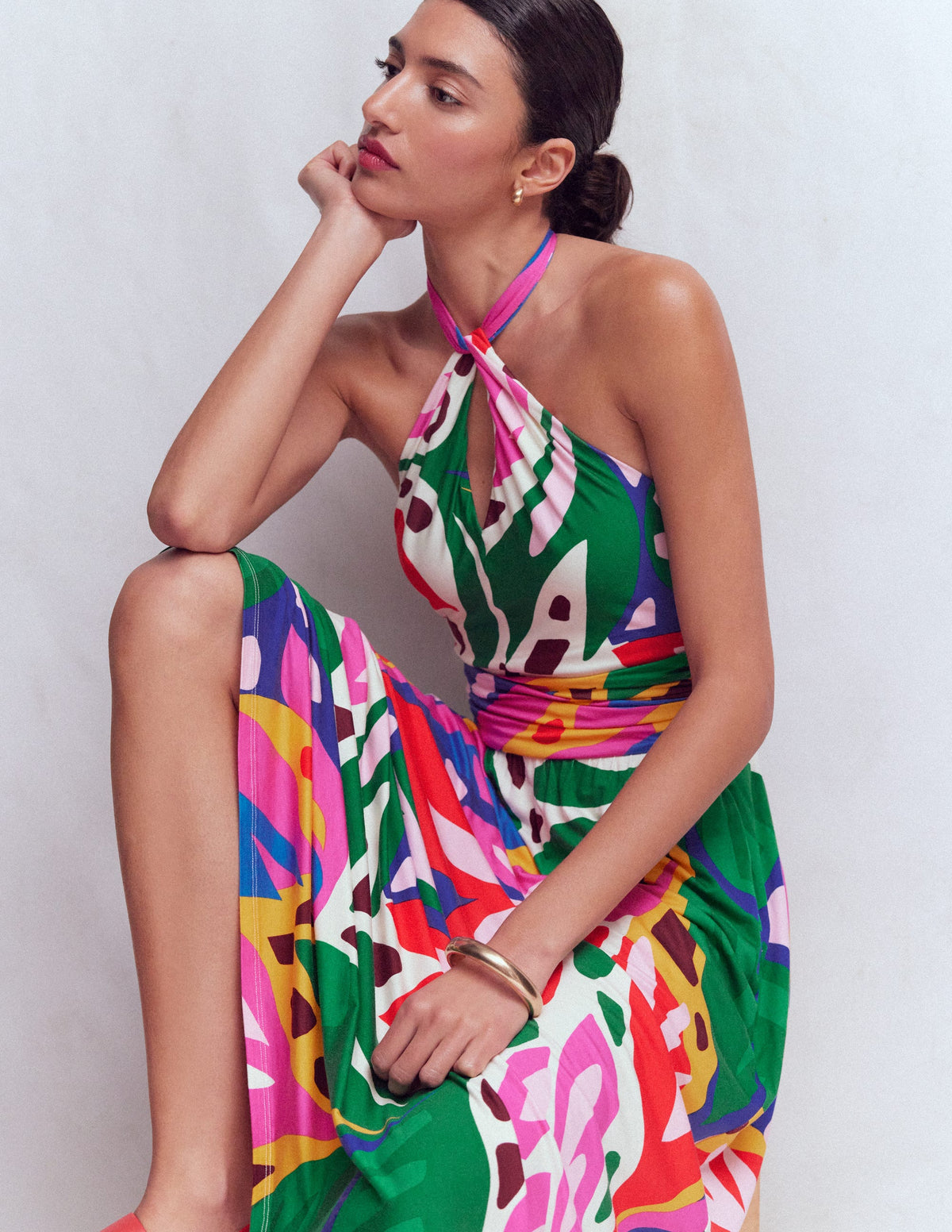 jersey dress australia Sydney Twist Neck - Multi, Leafy Cascade Product_type|Midi/Short Dress