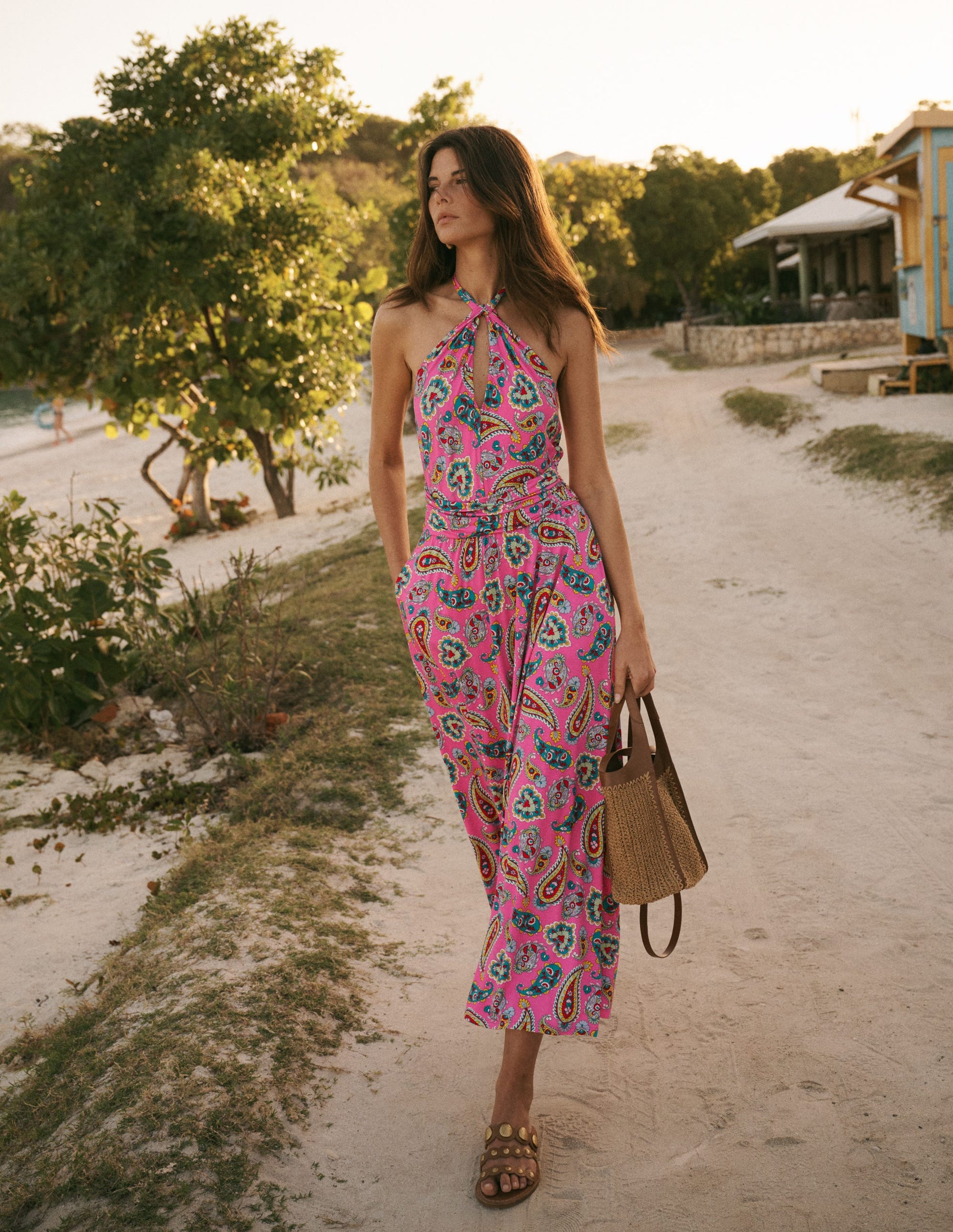 Sydney Twist Neck Jersey Dress-Pink Paisley | Boden UK Sydney Twist Neck Jersey Dress-Pink Paisley | Boden UK