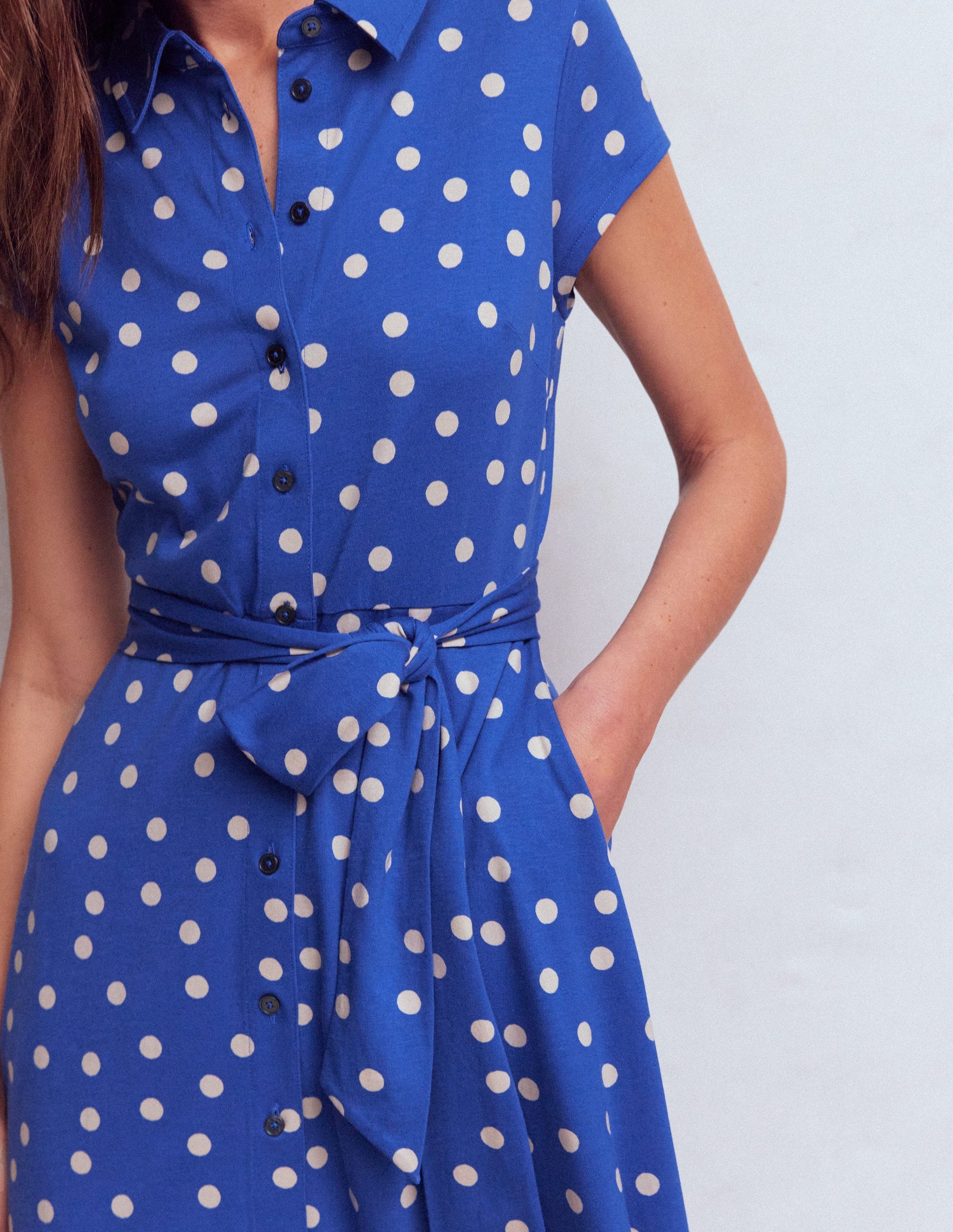 Marcia Jersey Shirt Dress-Bright Blue, Painted Dot-2