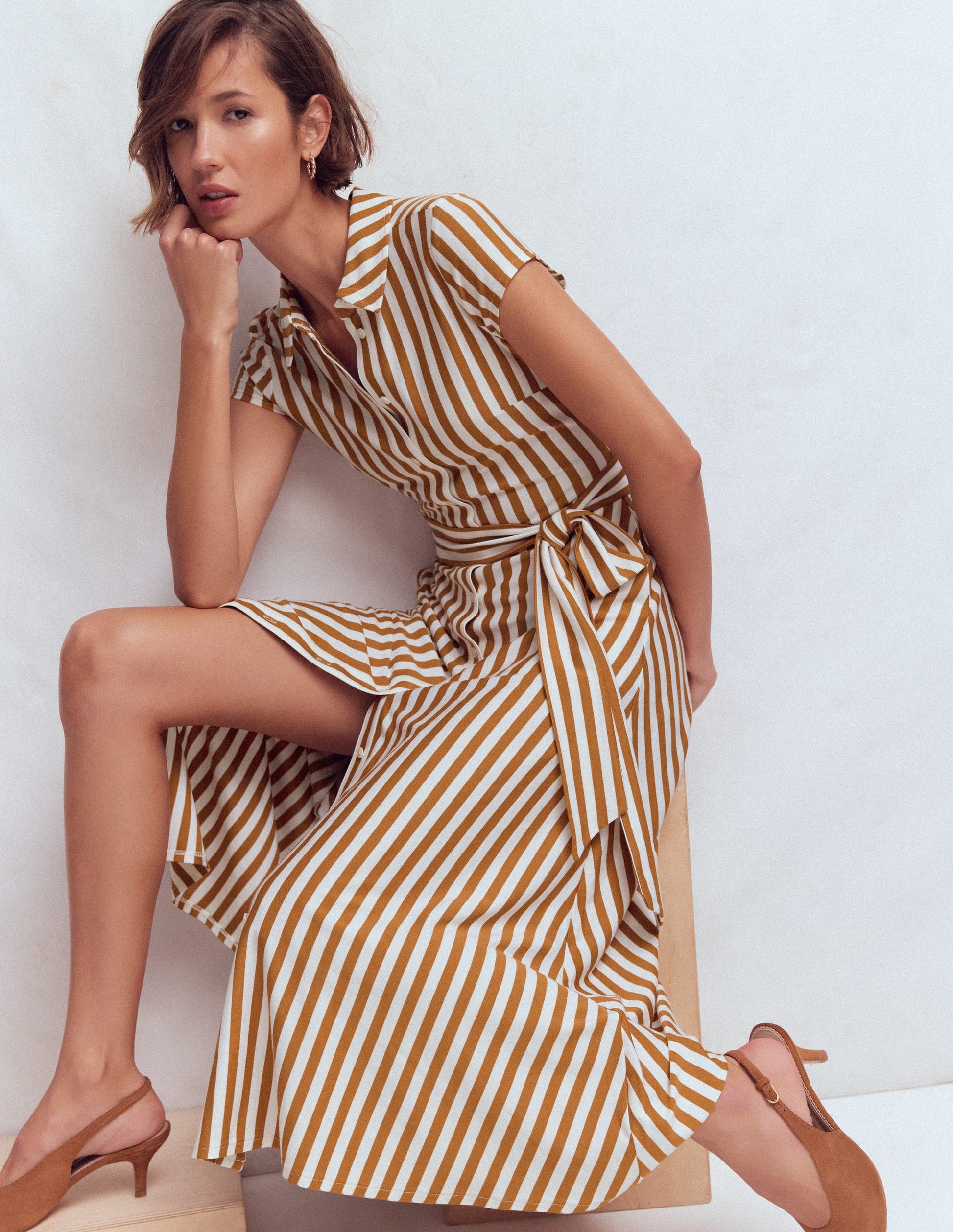 Marcia Jersey Shirt Dress-Cognac and Ivory Stripe | Boden UK Marcia Jersey Shirt Dress-Cognac and Ivory Stripe | Boden UK