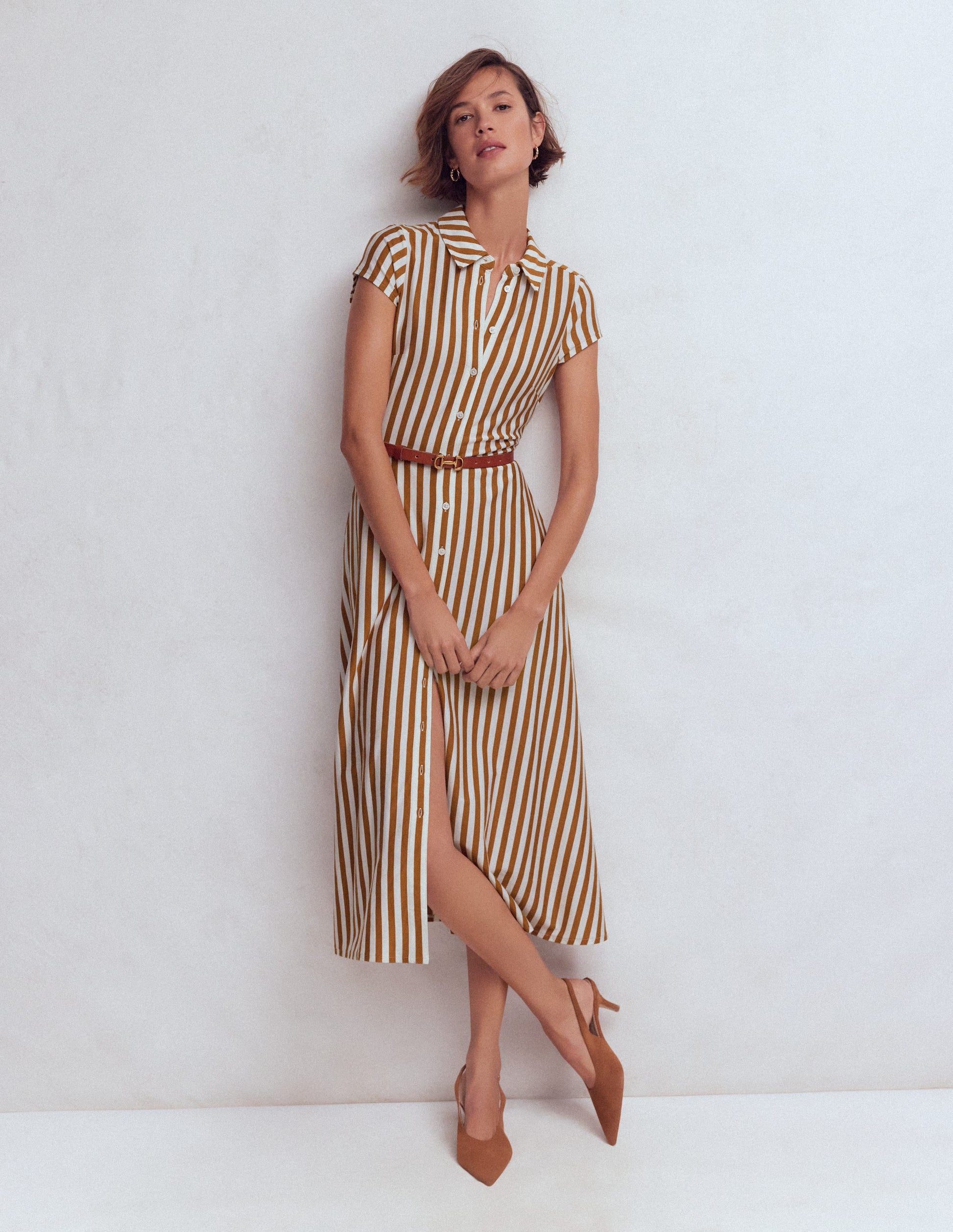 Marcia Jersey Shirt Dress-Cognac and Ivory Stripe | Boden UK Marcia Jersey Shirt Dress-Cognac and Ivory Stripe | Boden UK