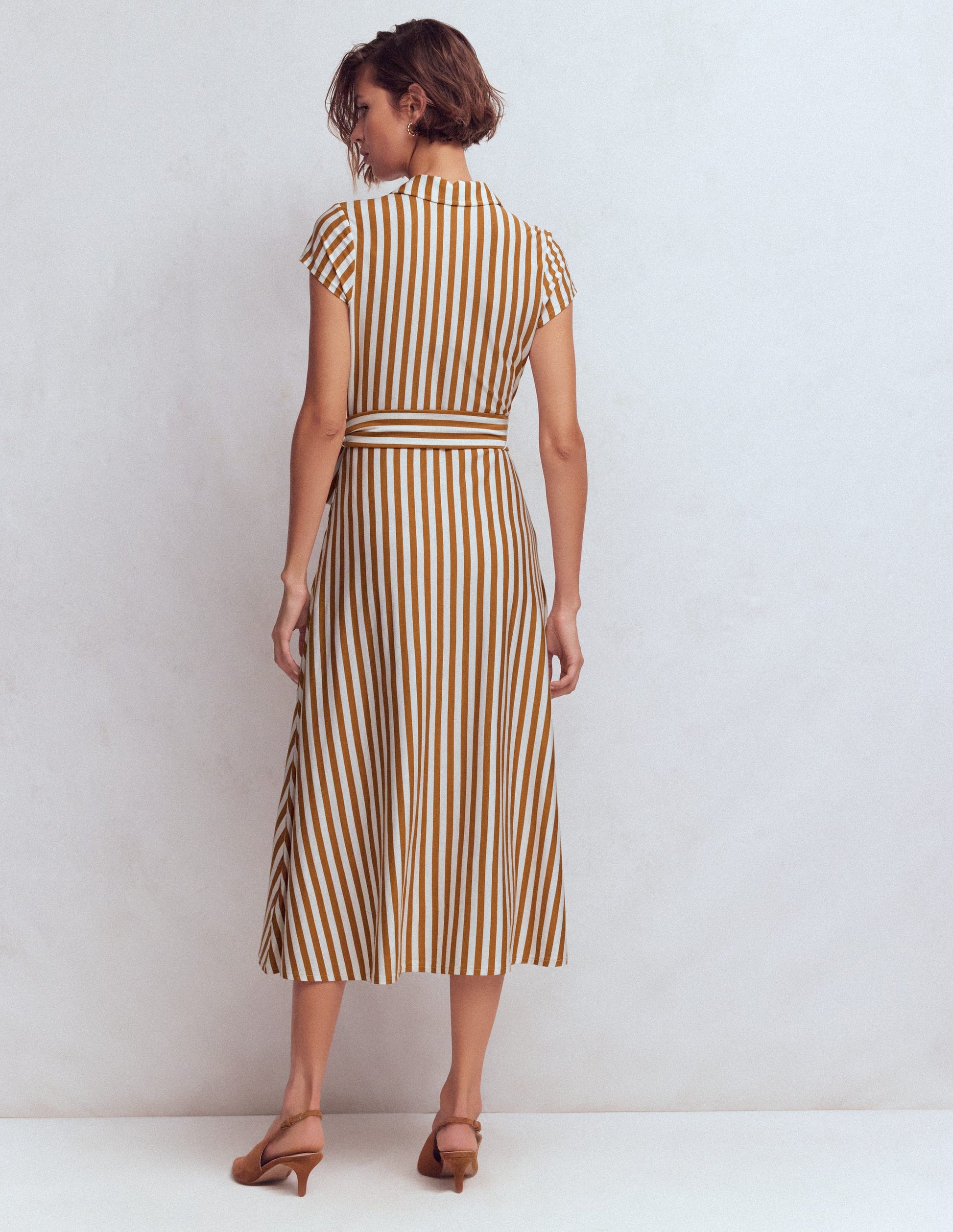 Marcia Jersey Shirt Dress-Cognac and Ivory Stripe-3