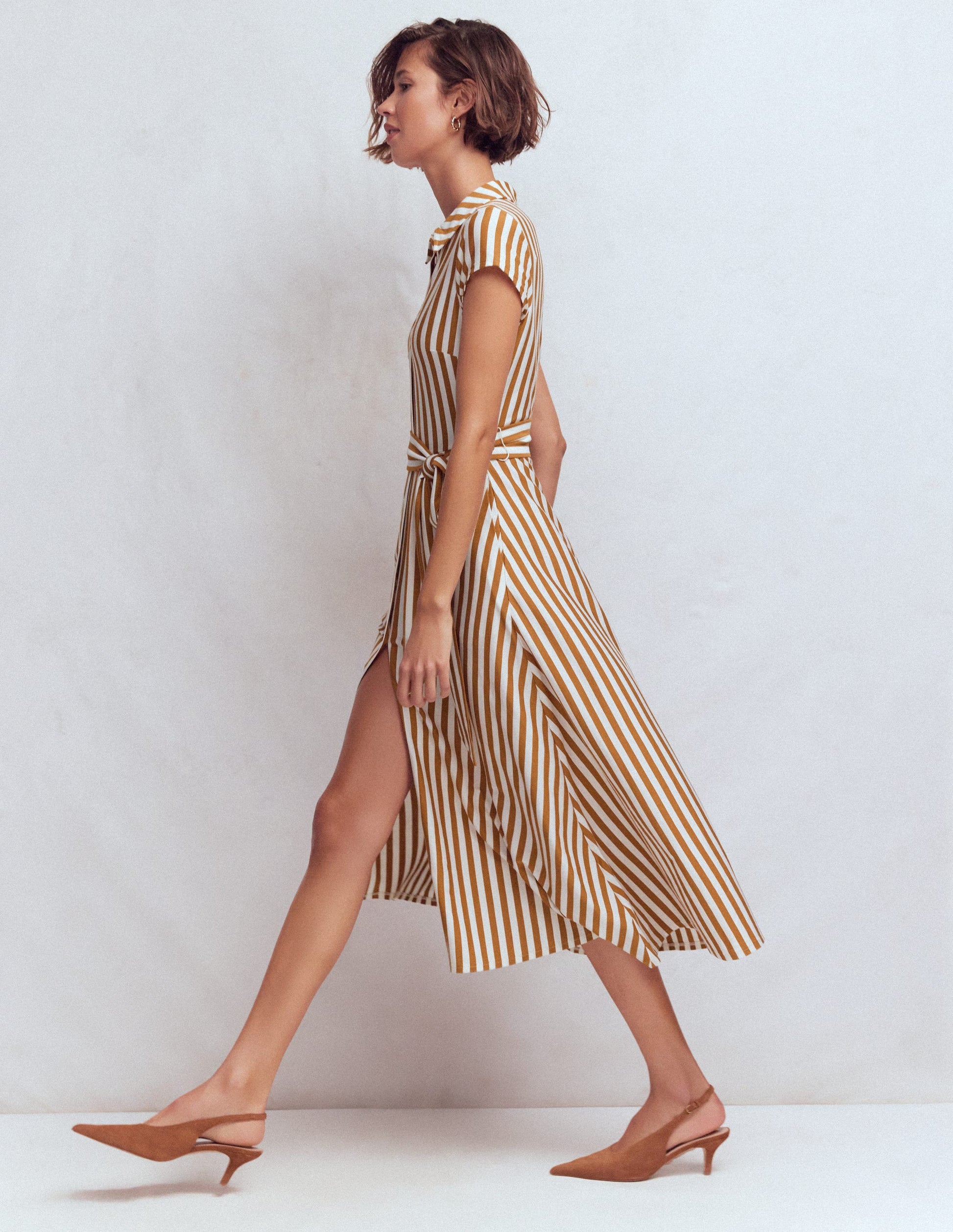 Marcia Jersey Shirt Dress-Cognac and Ivory Stripe-4