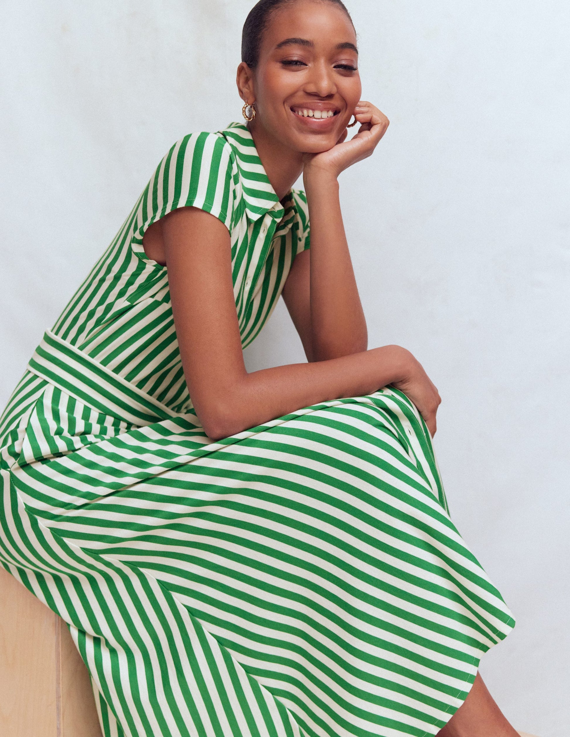 Marcia Jersey Shirt Dress-Green and Ivory Stripe | Boden UK Marcia Jersey Shirt Dress-Green and Ivory Stripe | Boden UK
