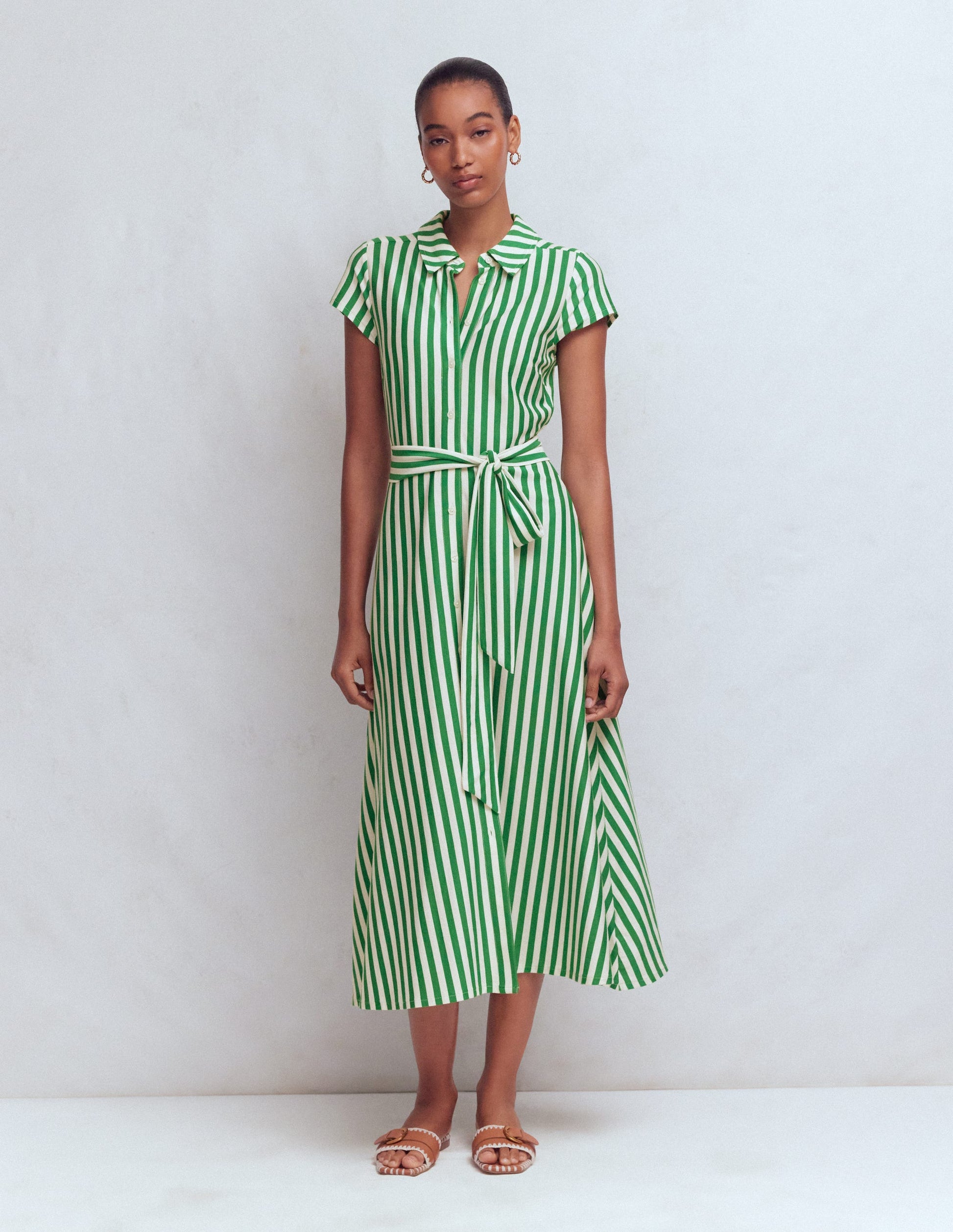 Marcia Jersey Shirt Dress-Green and Ivory Stripe | Boden UK Marcia Jersey Shirt Dress-Green and Ivory Stripe | Boden UK