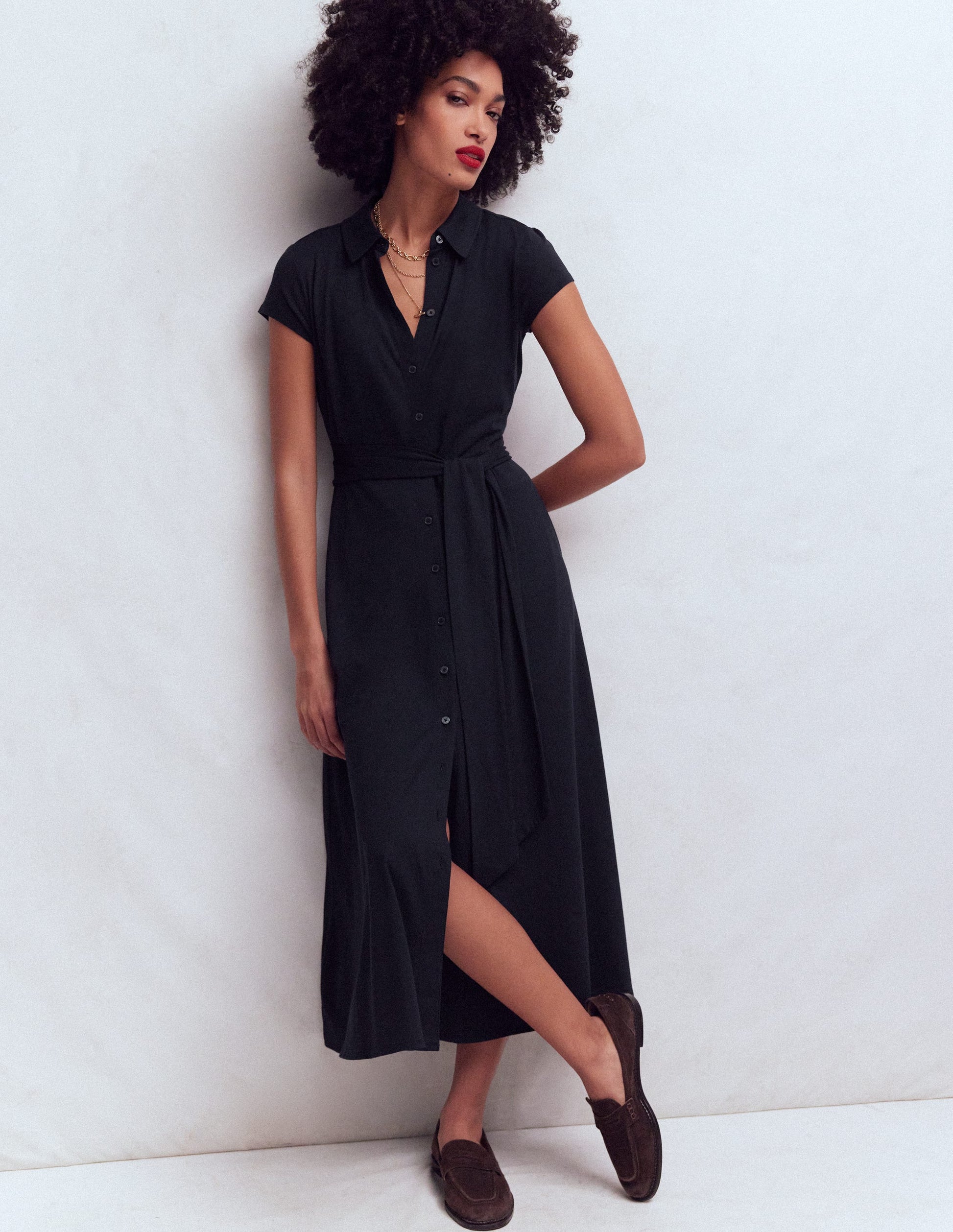 Marcia Jersey Shirt Dress-Navy-1