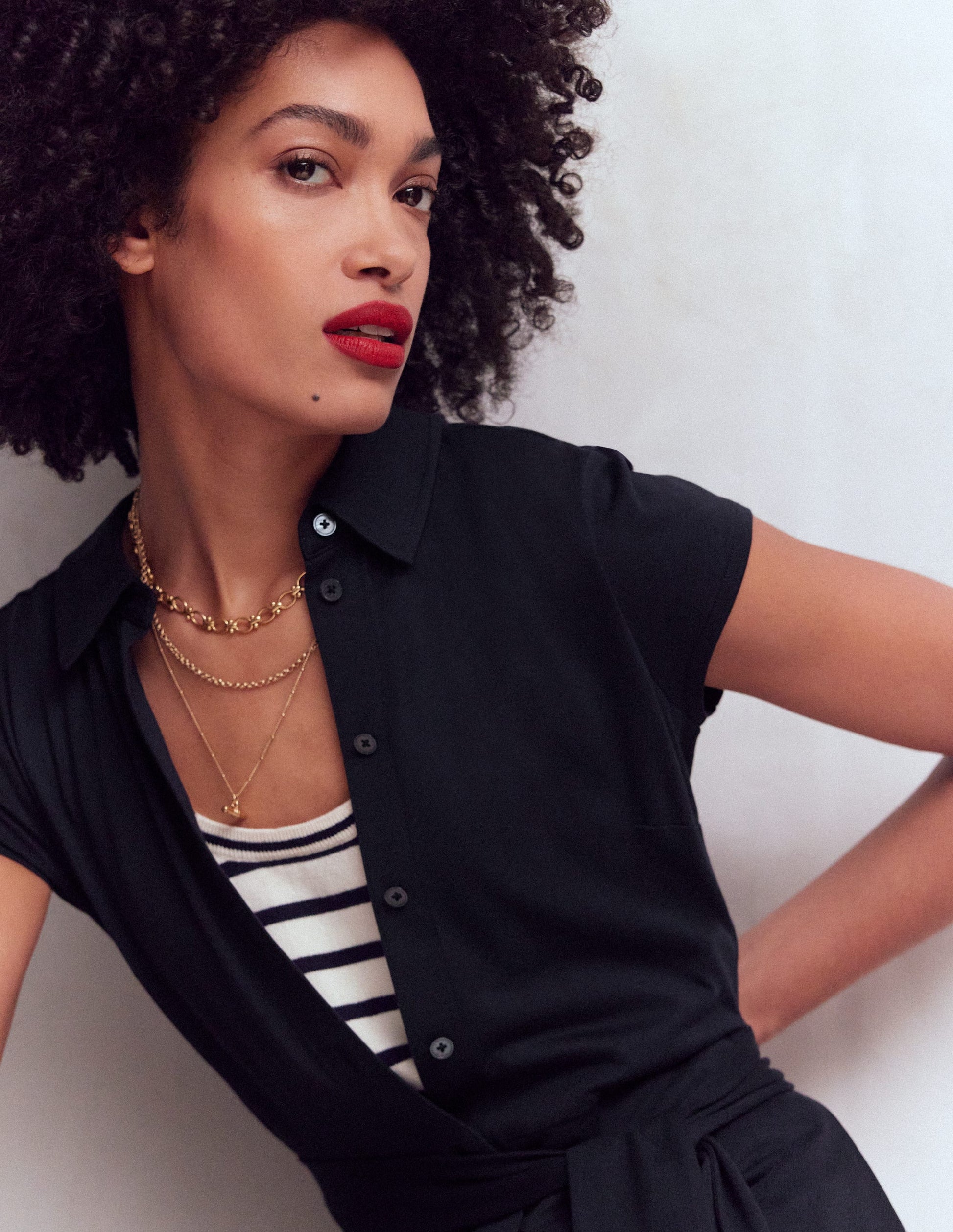 Marcia Jersey Shirt Dress-Navy-2