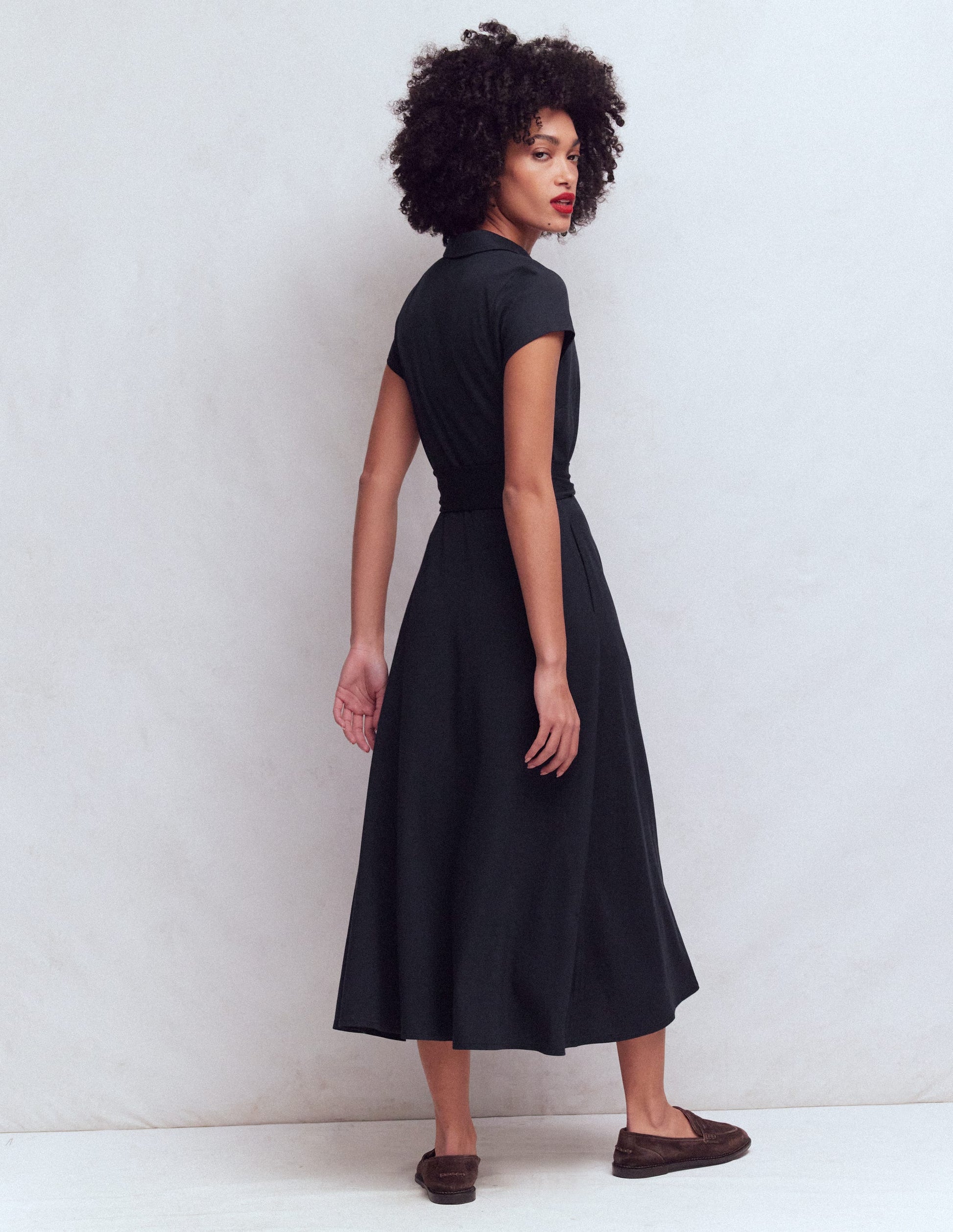 Marcia Jersey Shirt Dress-Navy-3