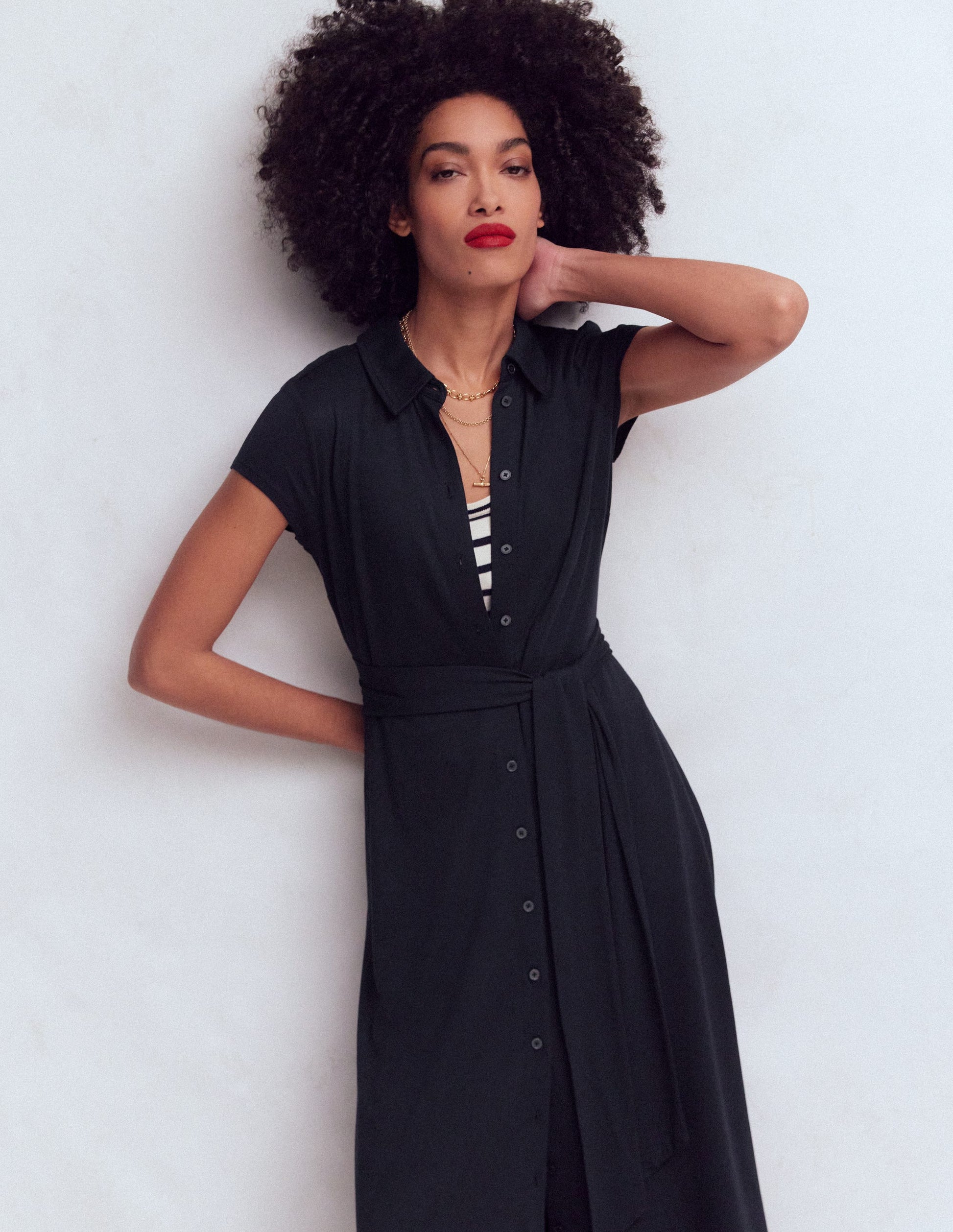 Marcia Jersey Shirt Dress-Navy-4