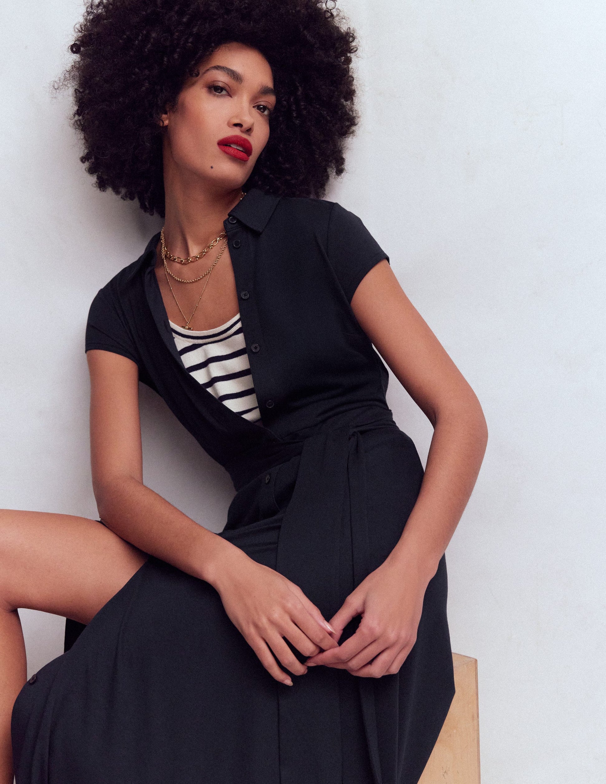 Marcia Jersey Shirt Dress-Navy-5