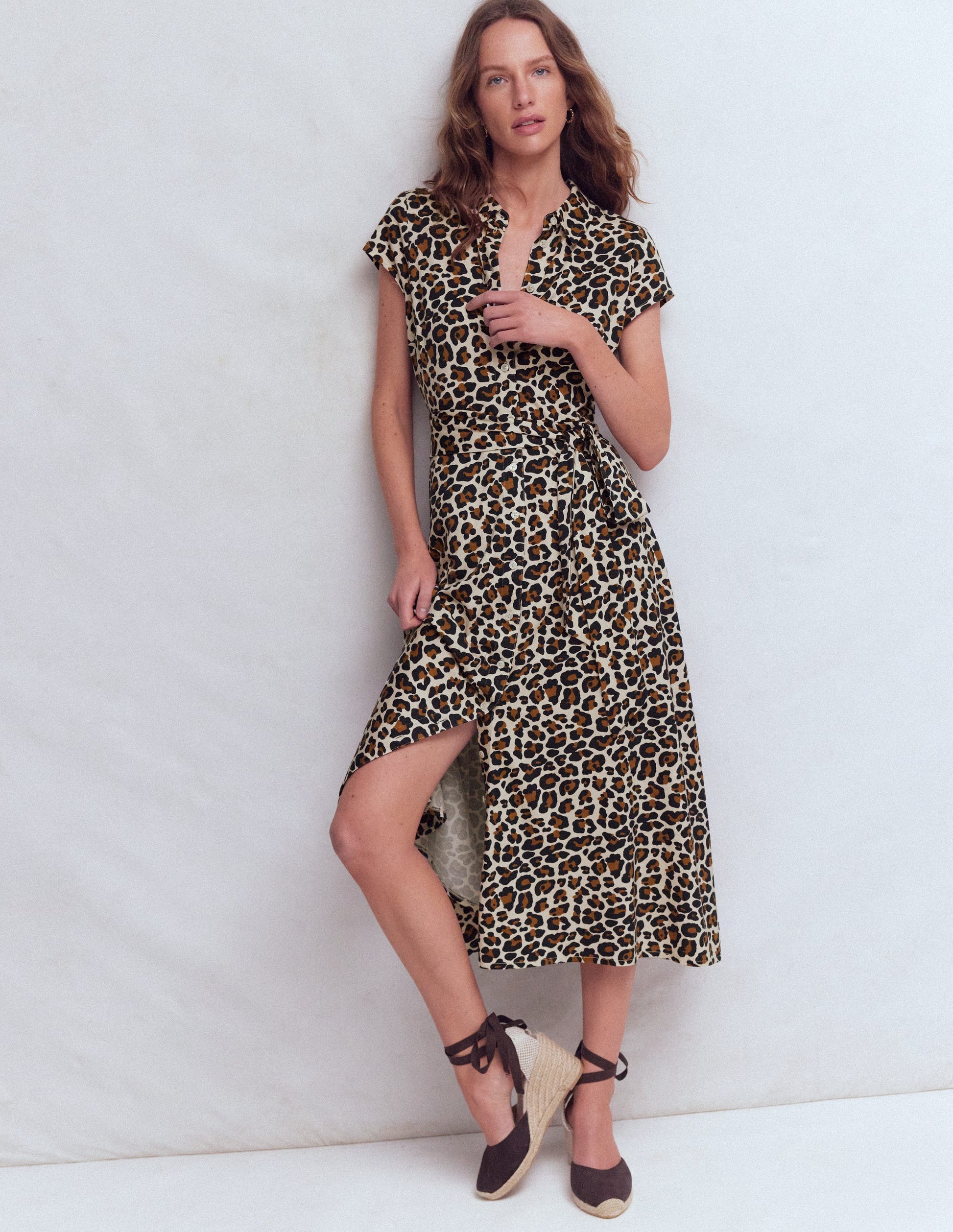 Marcia Jersey Shirt Dress-Almond Milk, Cheetah Pop-1