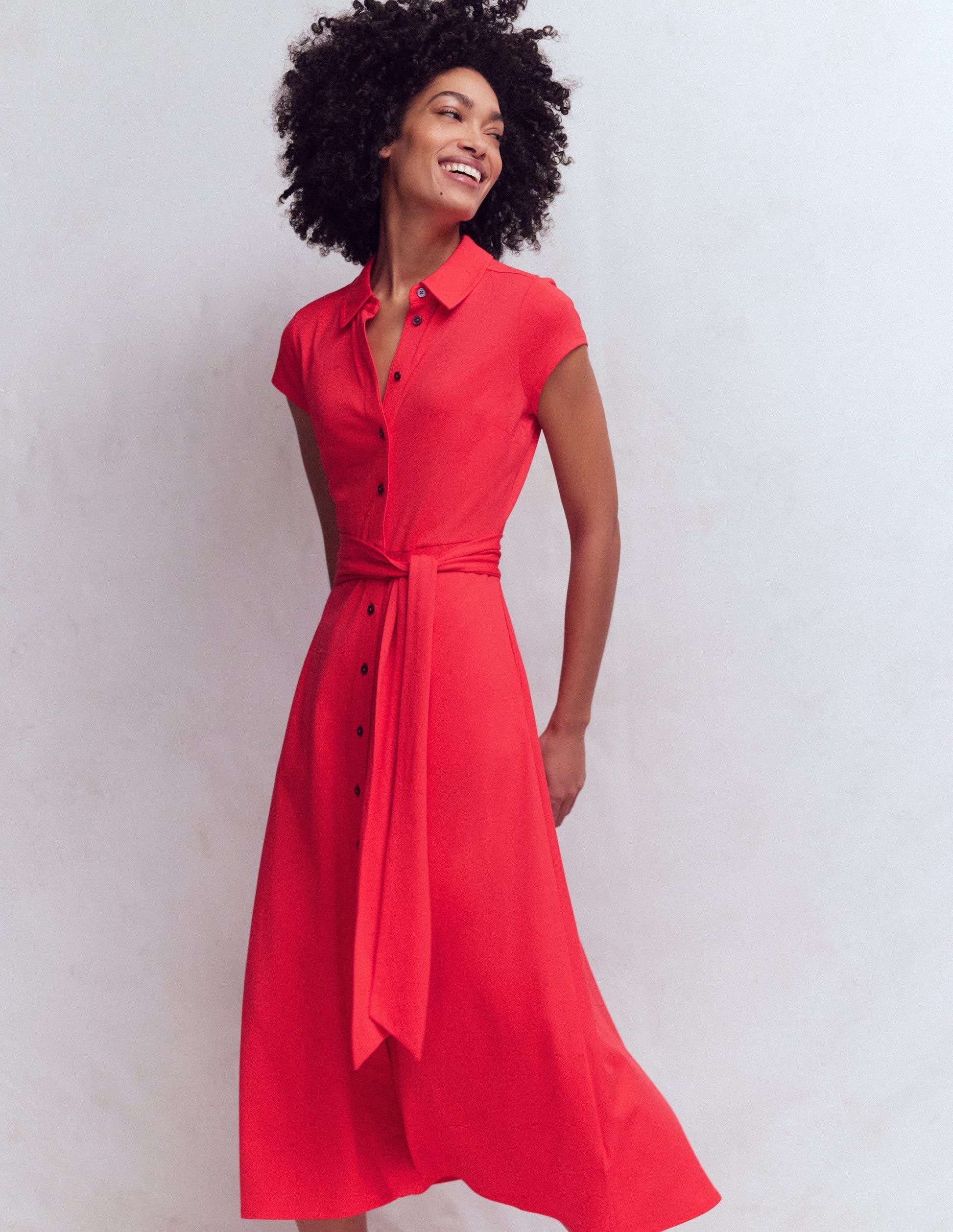 Marcia Jersey Shirt Dress-Poppy Red-1