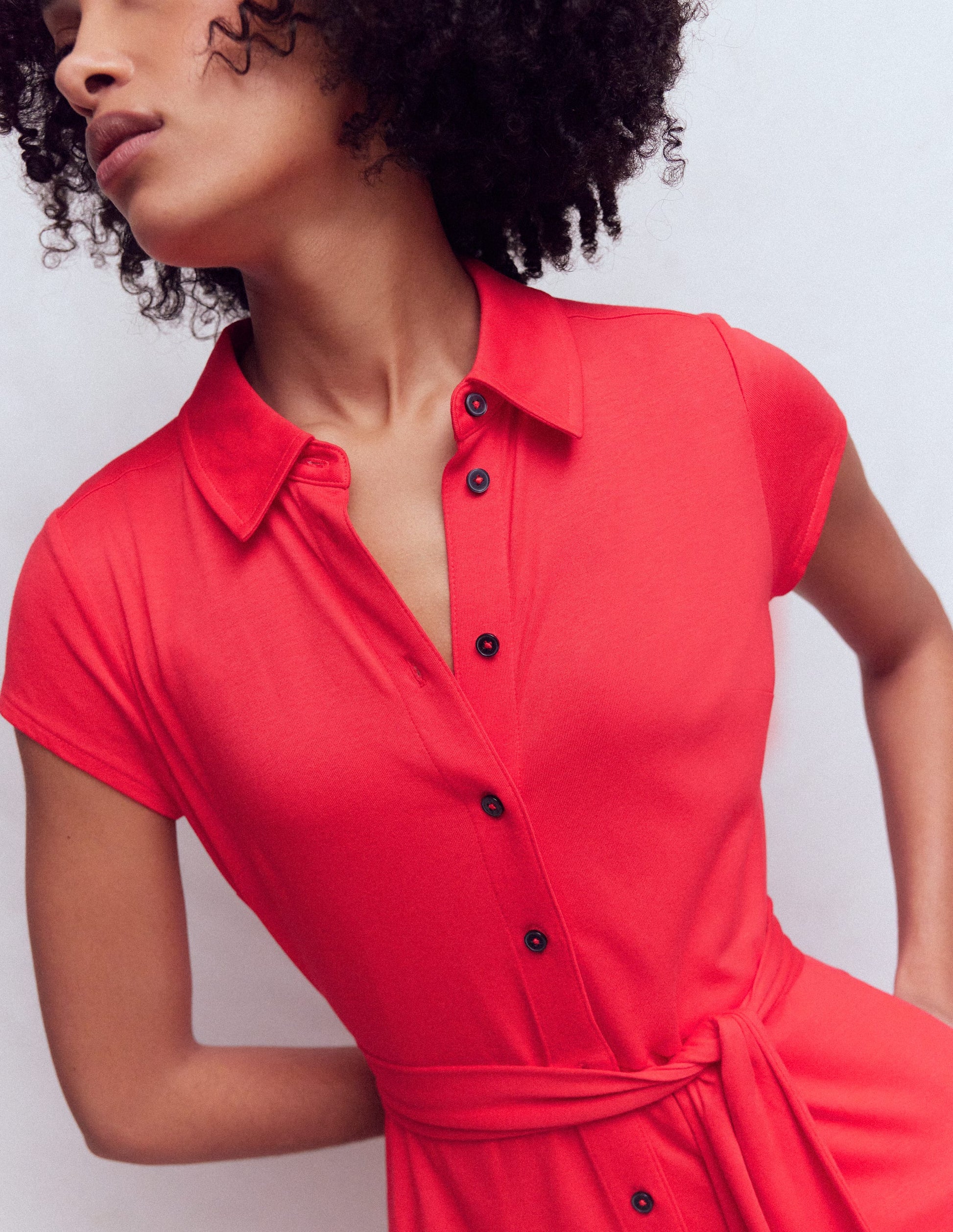 Marcia Jersey Shirt Dress-Poppy Red-2