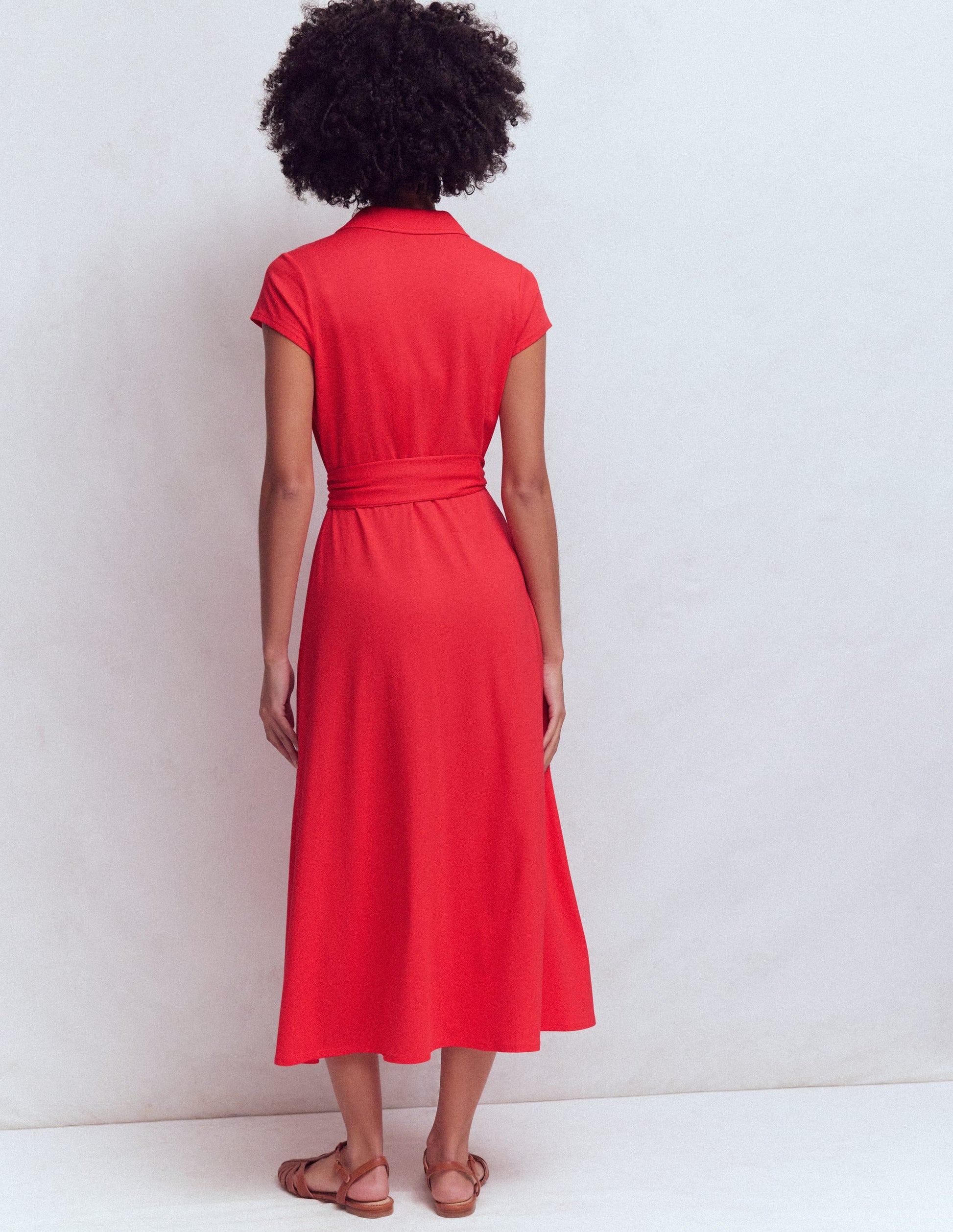 Marcia Jersey Shirt Dress-Poppy Red-3