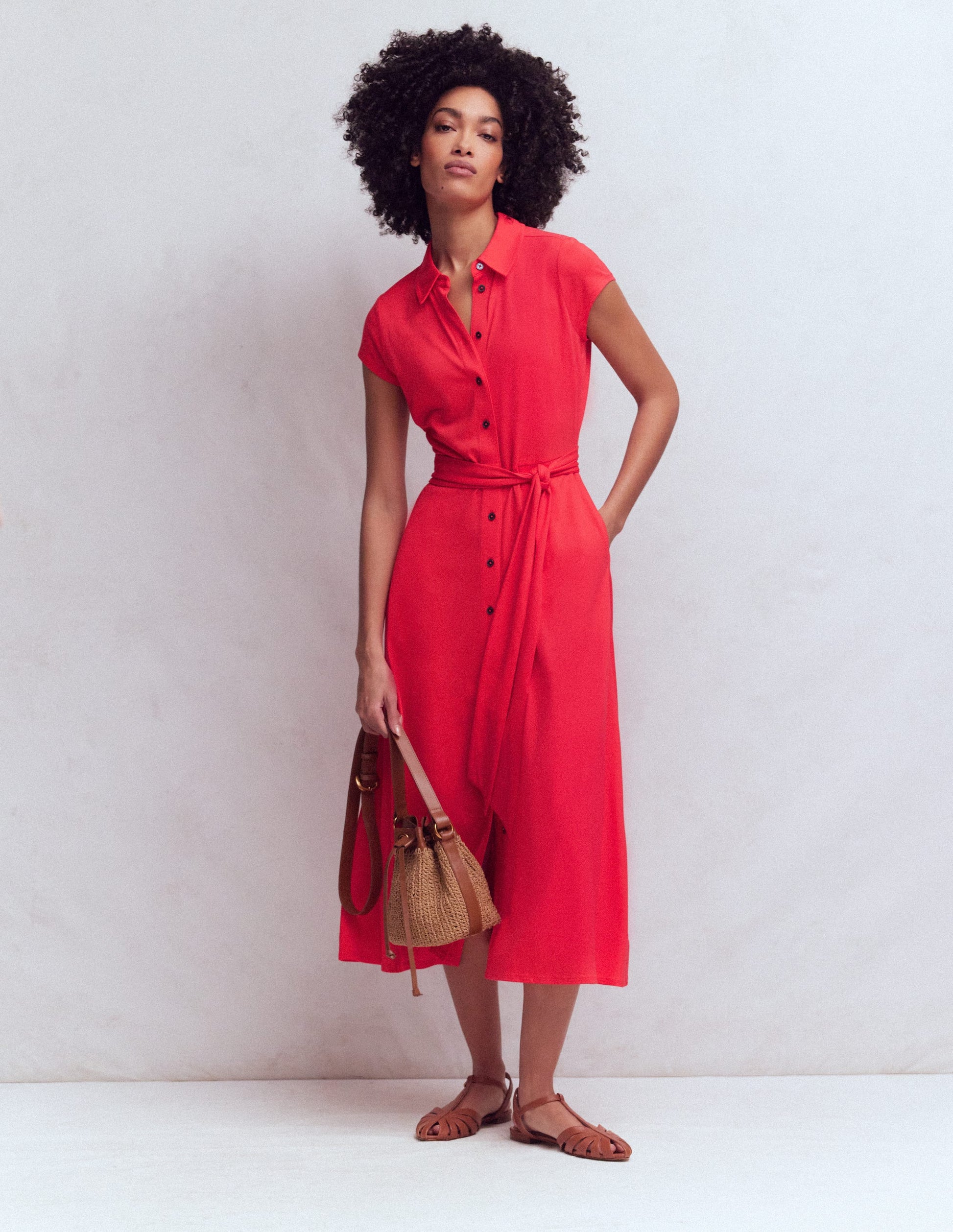 Marcia Jersey Shirt Dress-Poppy Red-5