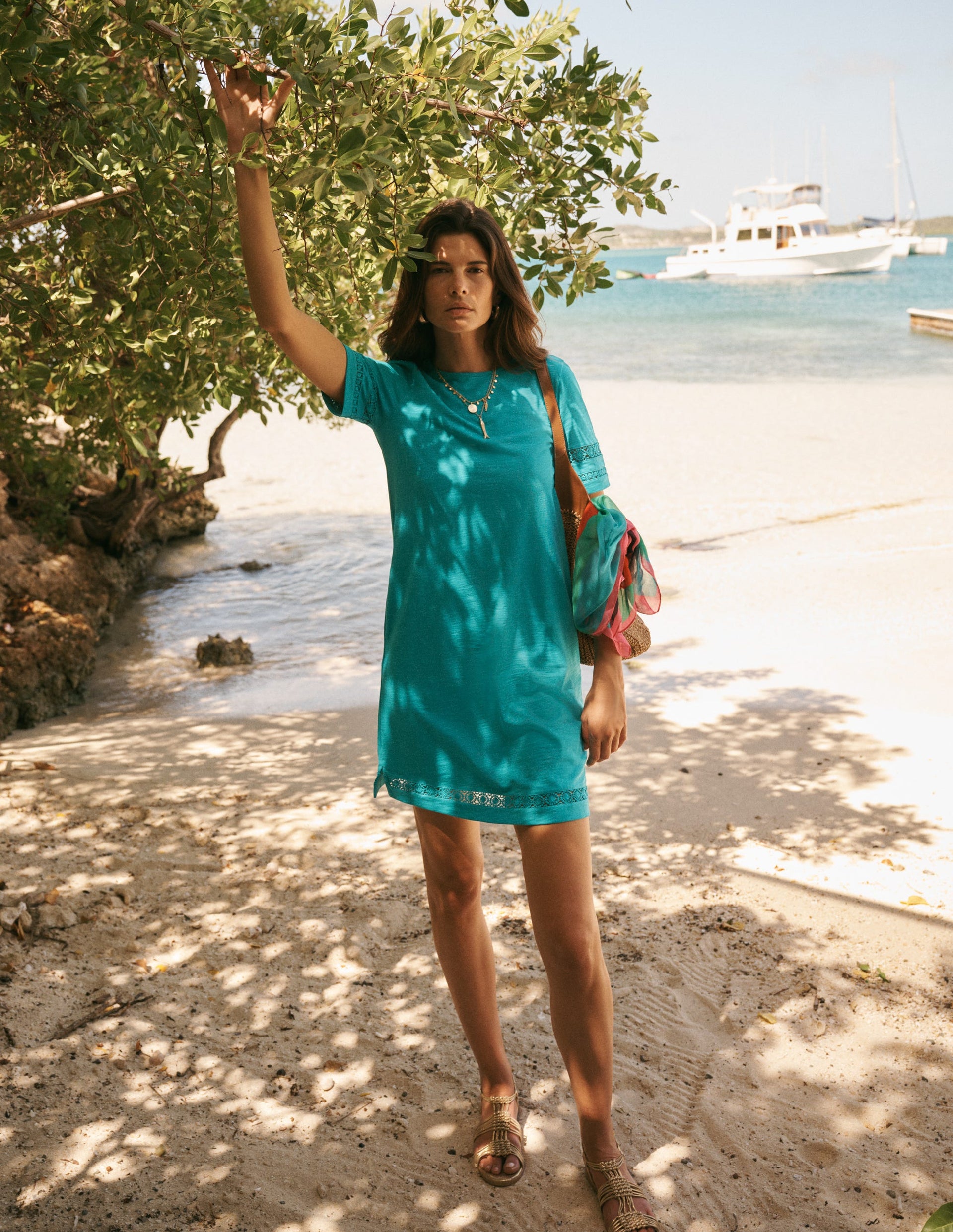 boden smocked detail jersey dress Boden Women's Smocked Jersey Midi Dress in Green main image 0