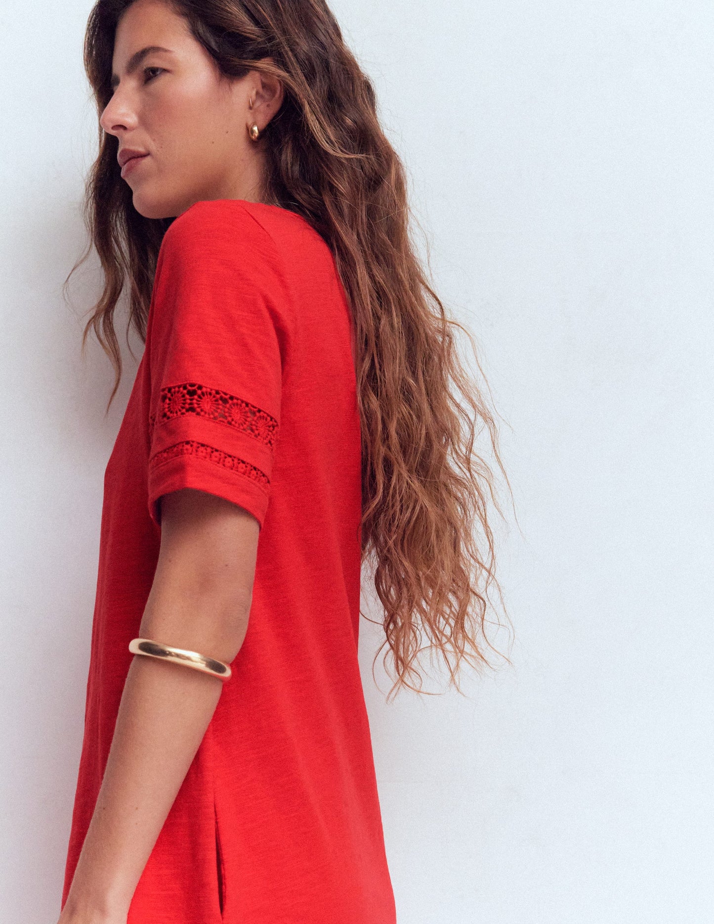 Hattie Jersey T-shirt Dress-Red Coral