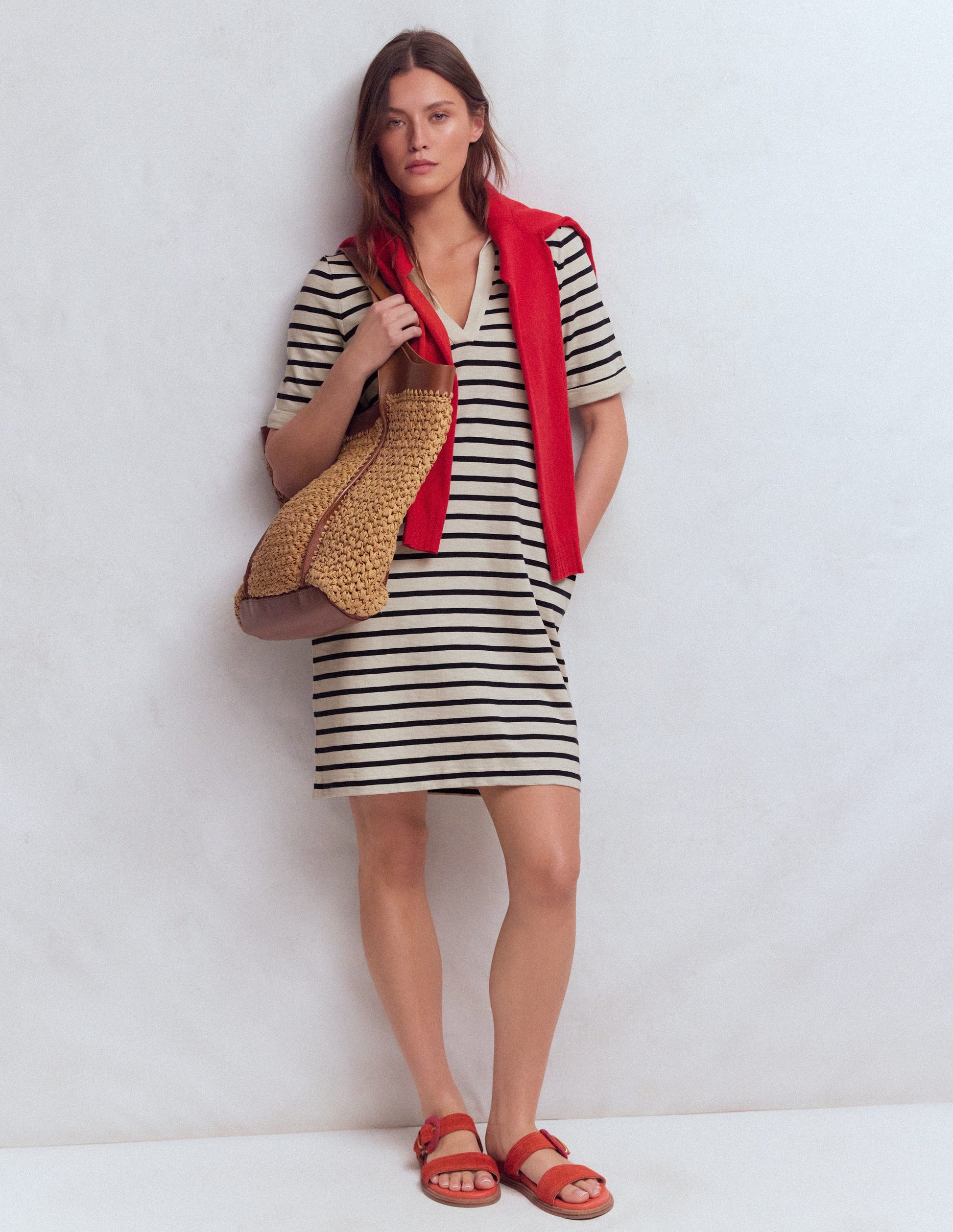 Tilda Jersey T-shirt Dress-Navy and Ivory Stripe-2