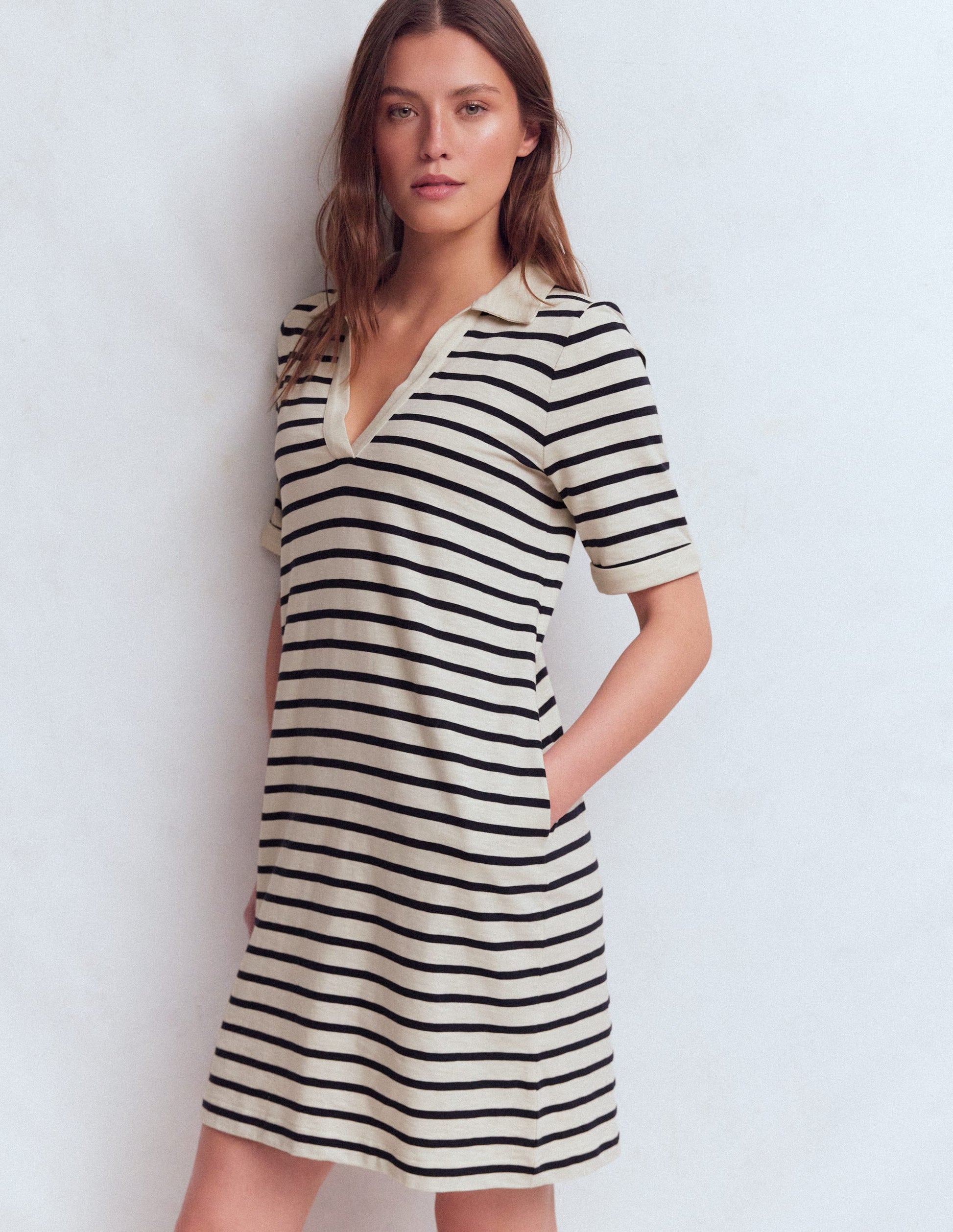 Tilda Jersey T-shirt Dress-Navy and Ivory Stripe-6