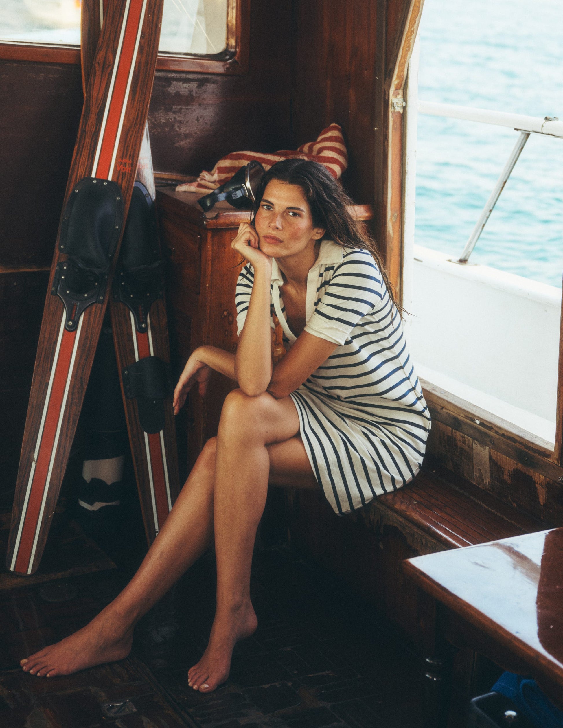 Tilda Jersey T-shirt Dress-Navy and Ivory Stripe-1