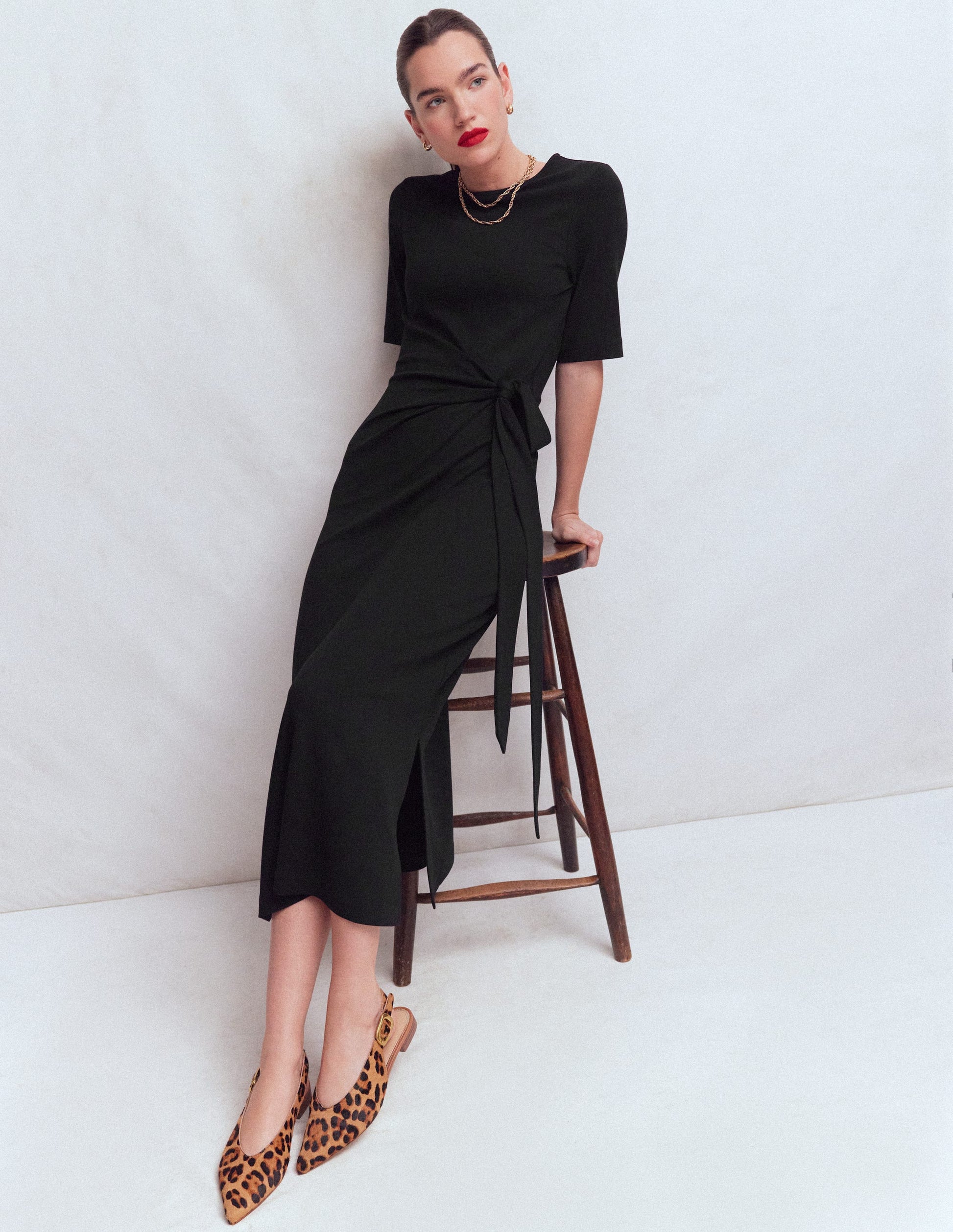 Zinnia Tie Ponte Midi Dress-Black-1