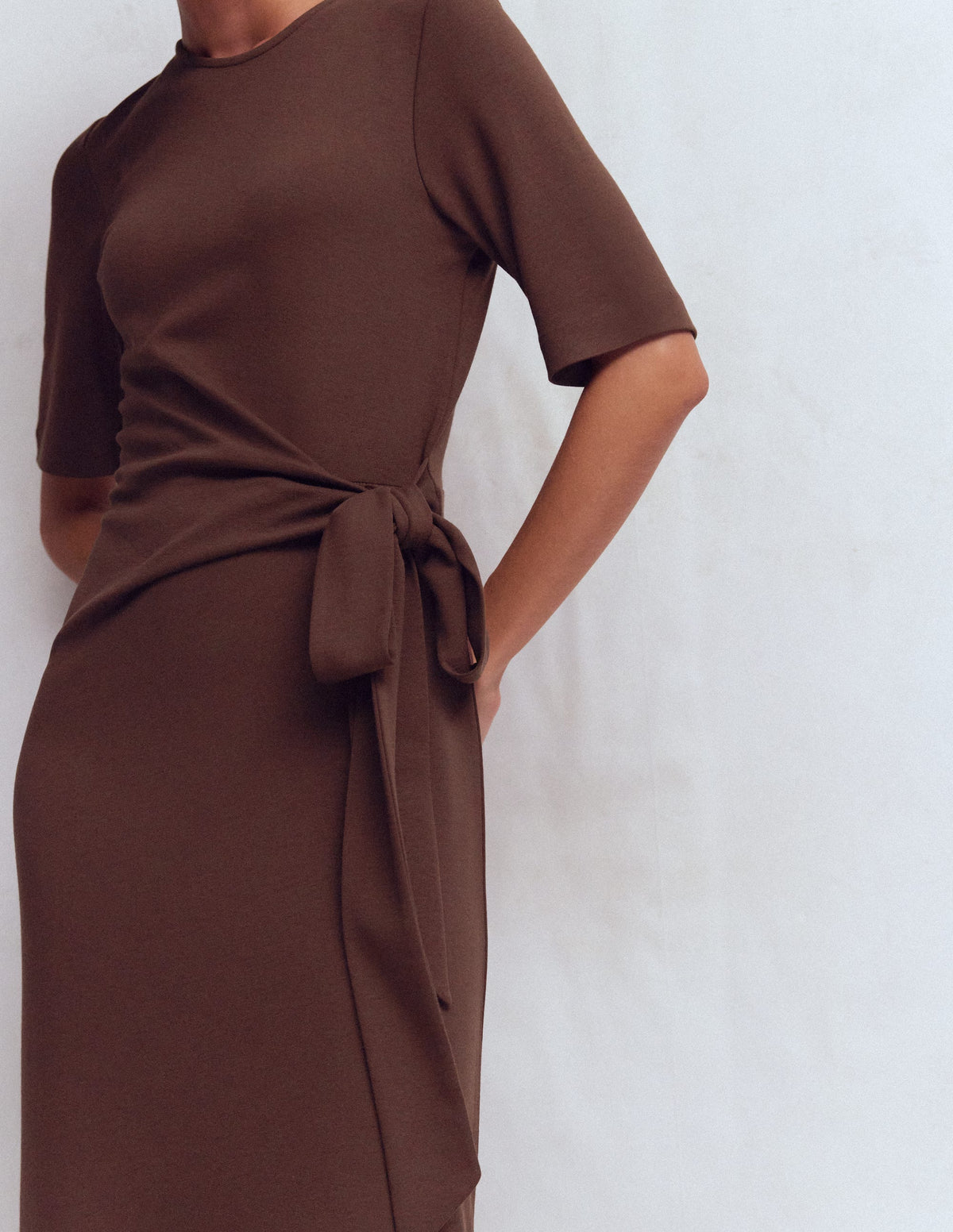 Zinnia Tie Jersey Ponte Dress-Espresso - Image 2
