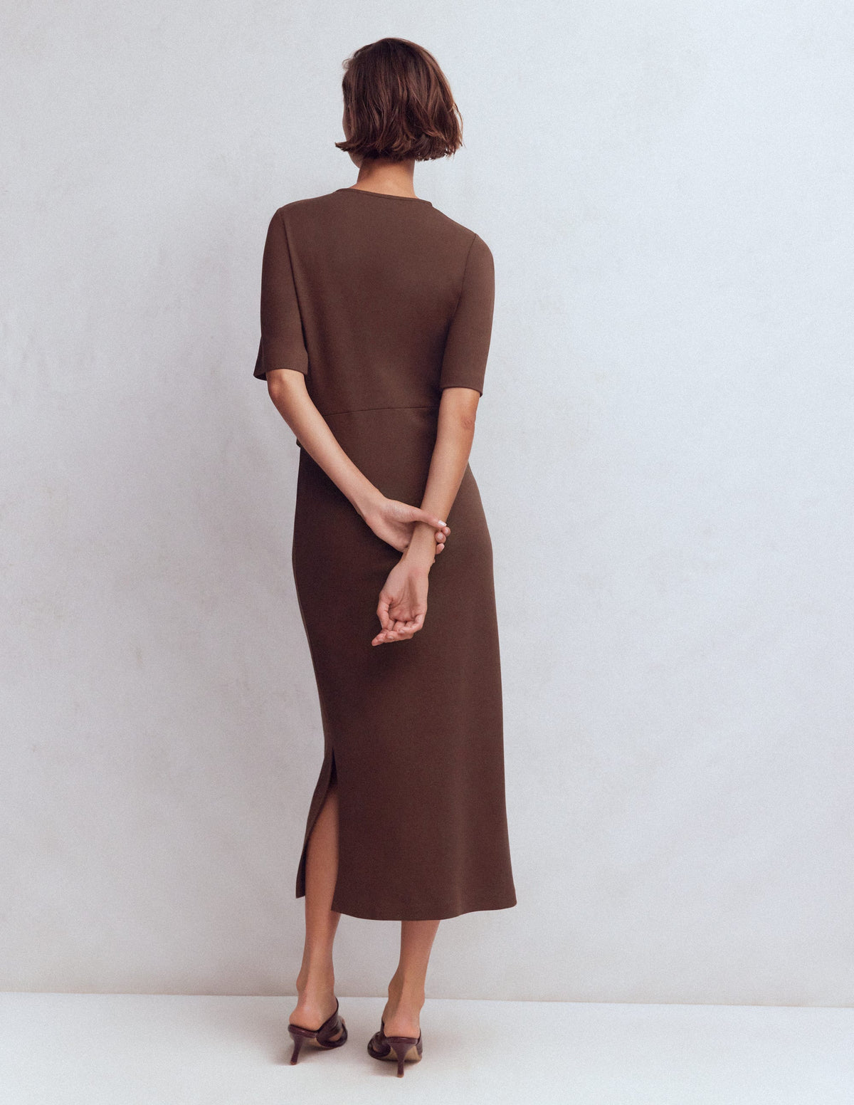 Zinnia Tie Jersey Ponte Dress-Espresso - Image 3