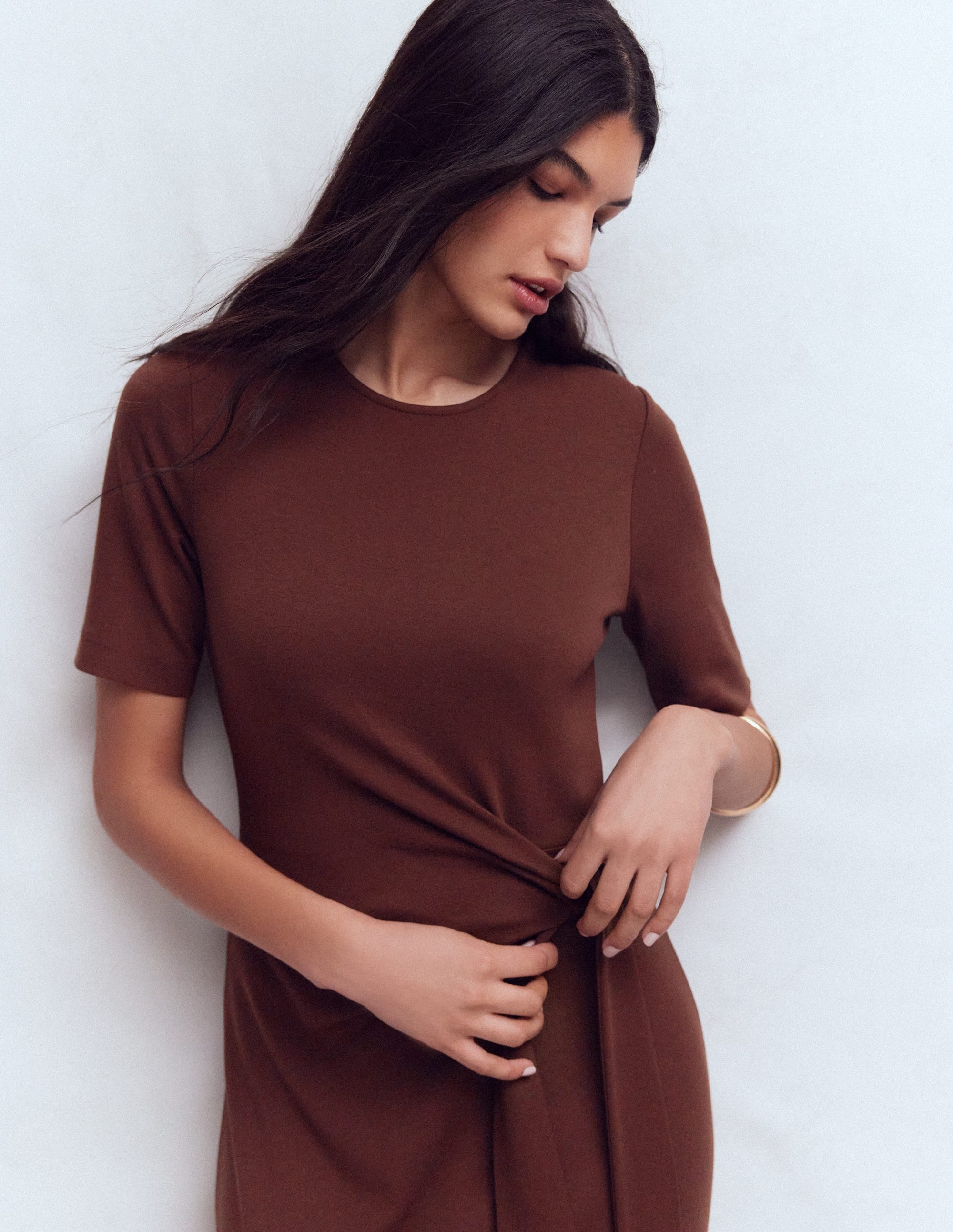Zinnia Tie Ponte Midi Dress-Espresso | Boden UK