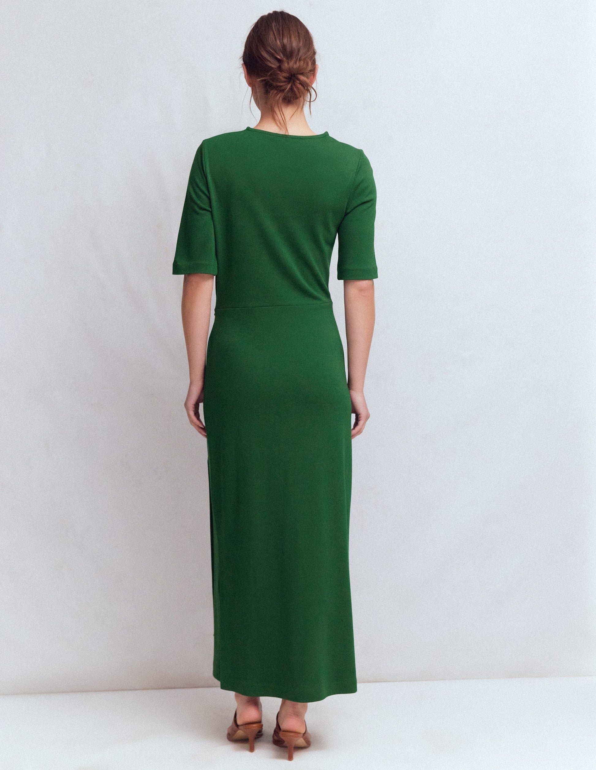 Zinnia Tie Ponte Midi Dress-Dark Green-3