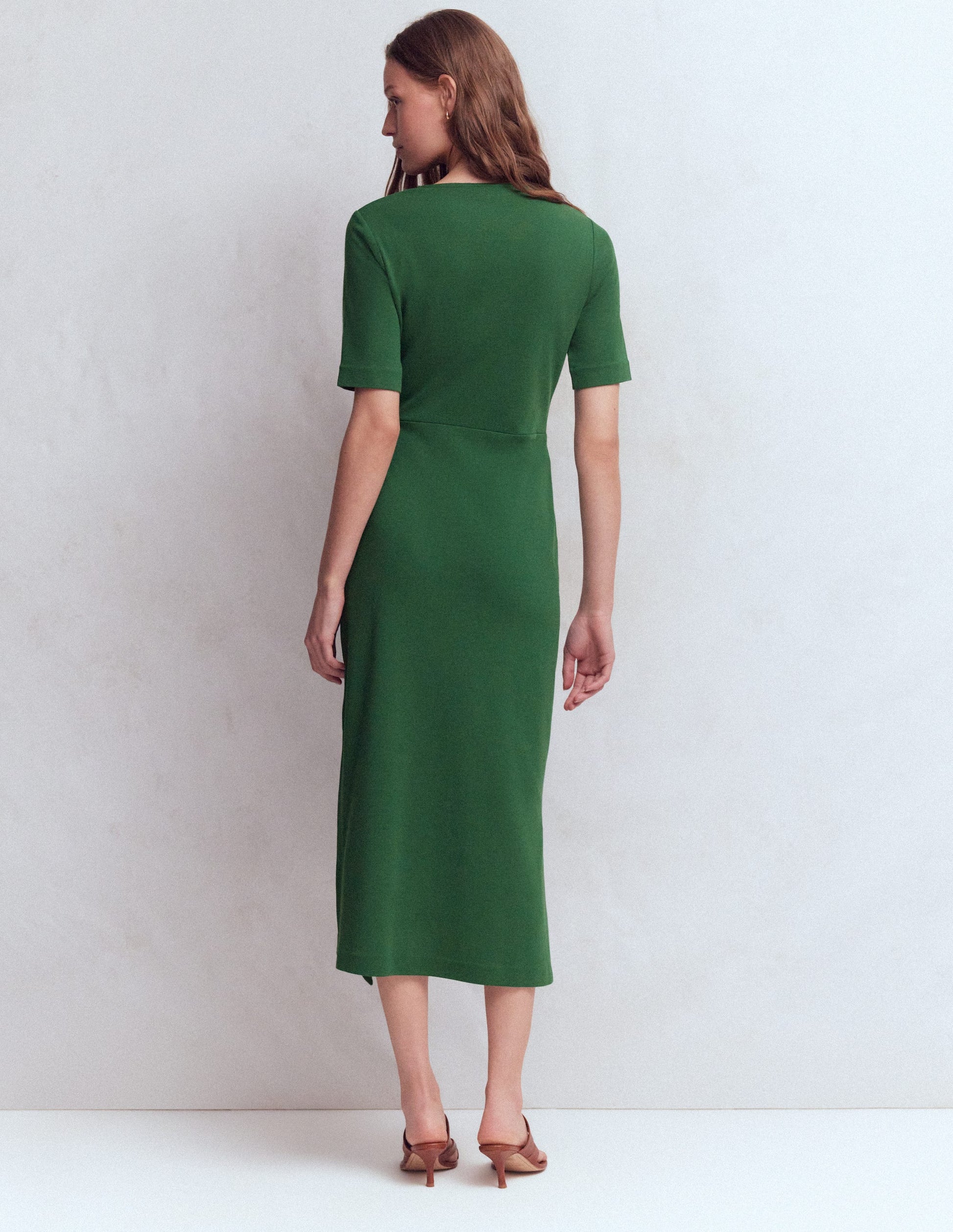 Zinnia Tie Ponte Midi Dress-Dark Green-3