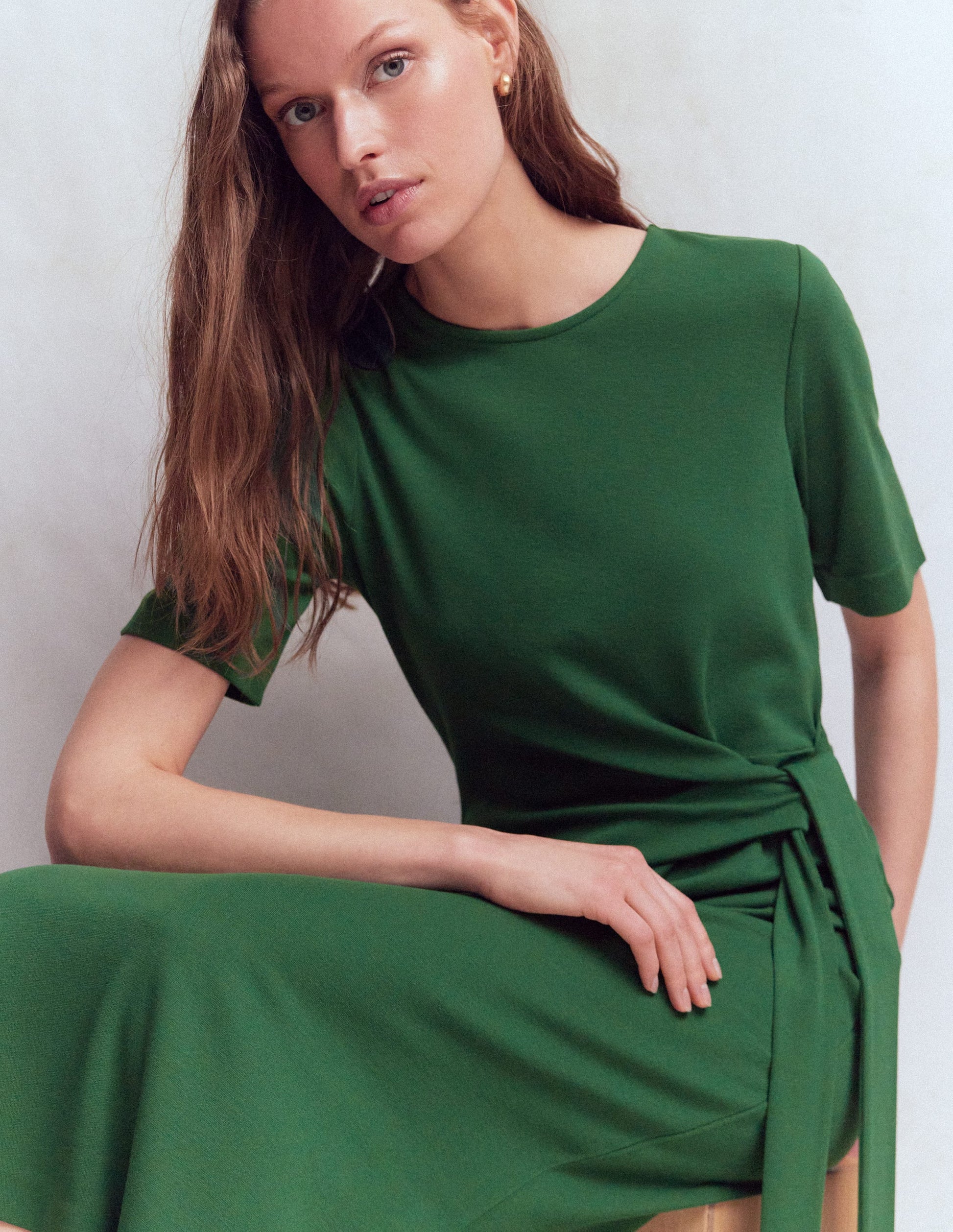 Zinnia Tie Ponte Midi Dress-Dark Green-4