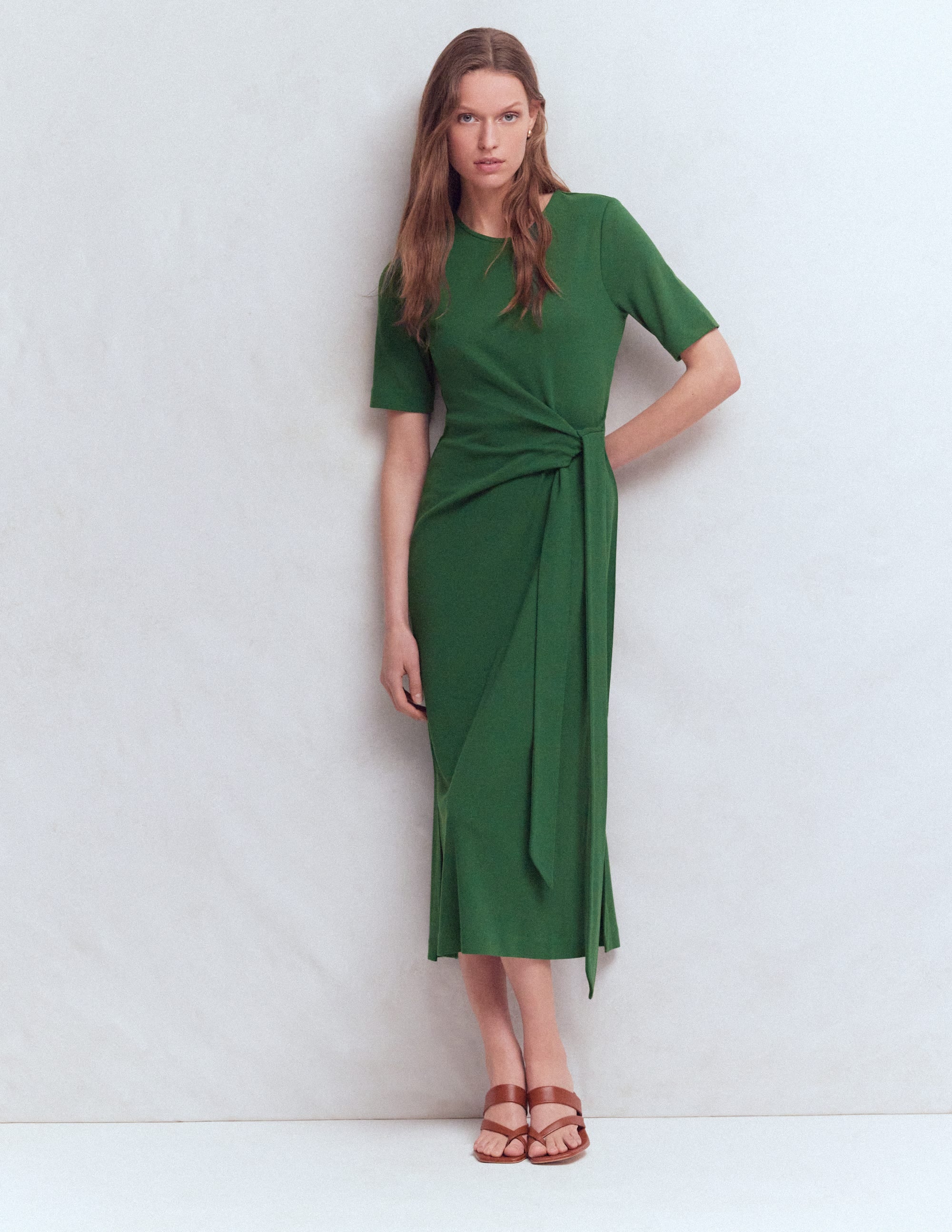 Zinnia Tie Jersey Ponte Dress-Hunter Green - Image 5