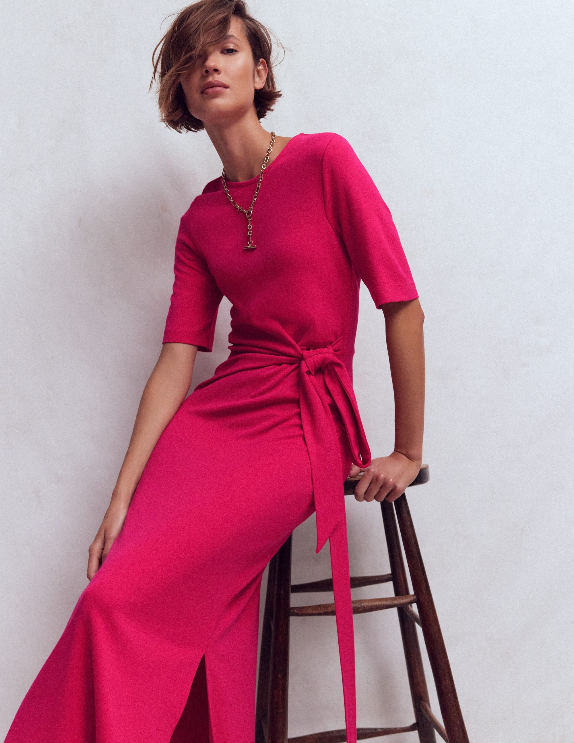 Zinnia Tie Jersey Ponte Dress-Vibrant Pink - Image 1