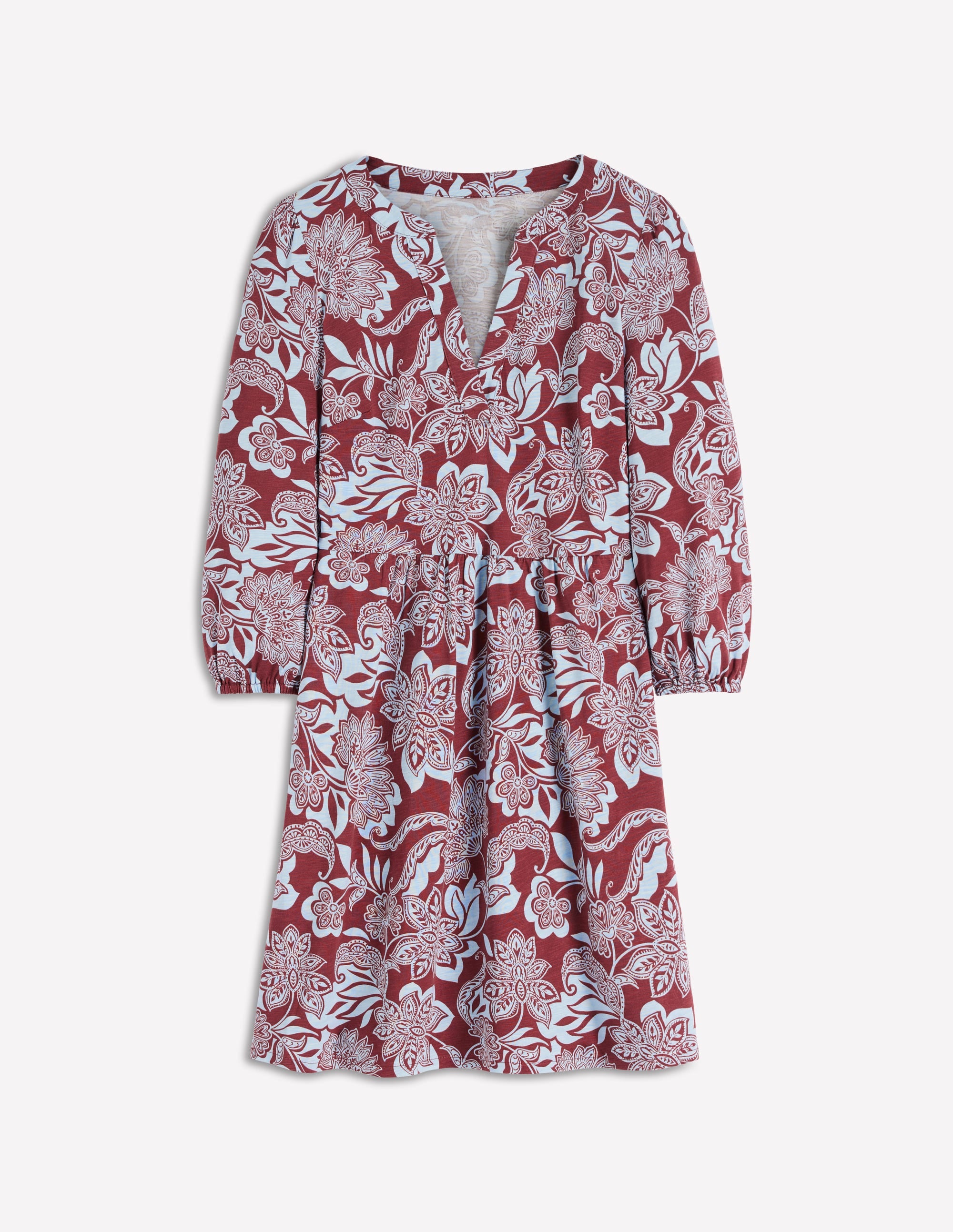 Cathy Notch Neck Jersey Dress-Roasted Brown, Elegant Blossom - Image 7