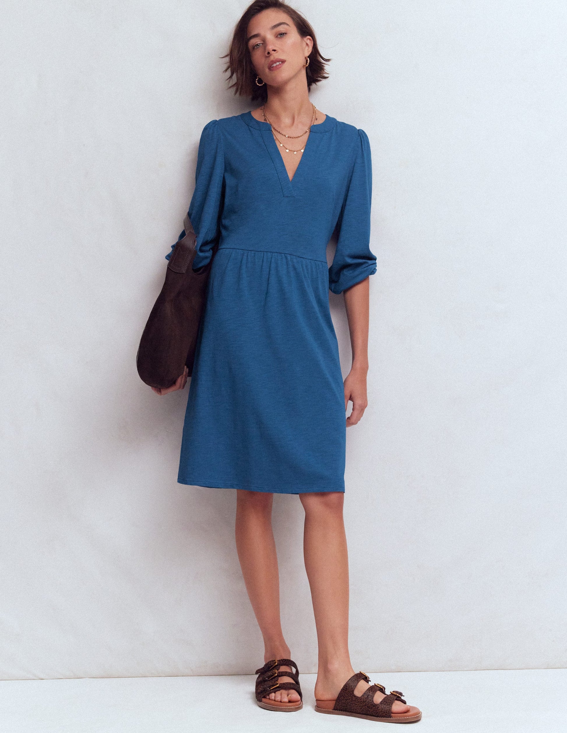 Cathy Notch Neck Jersey Dress - Tourmaline Blue