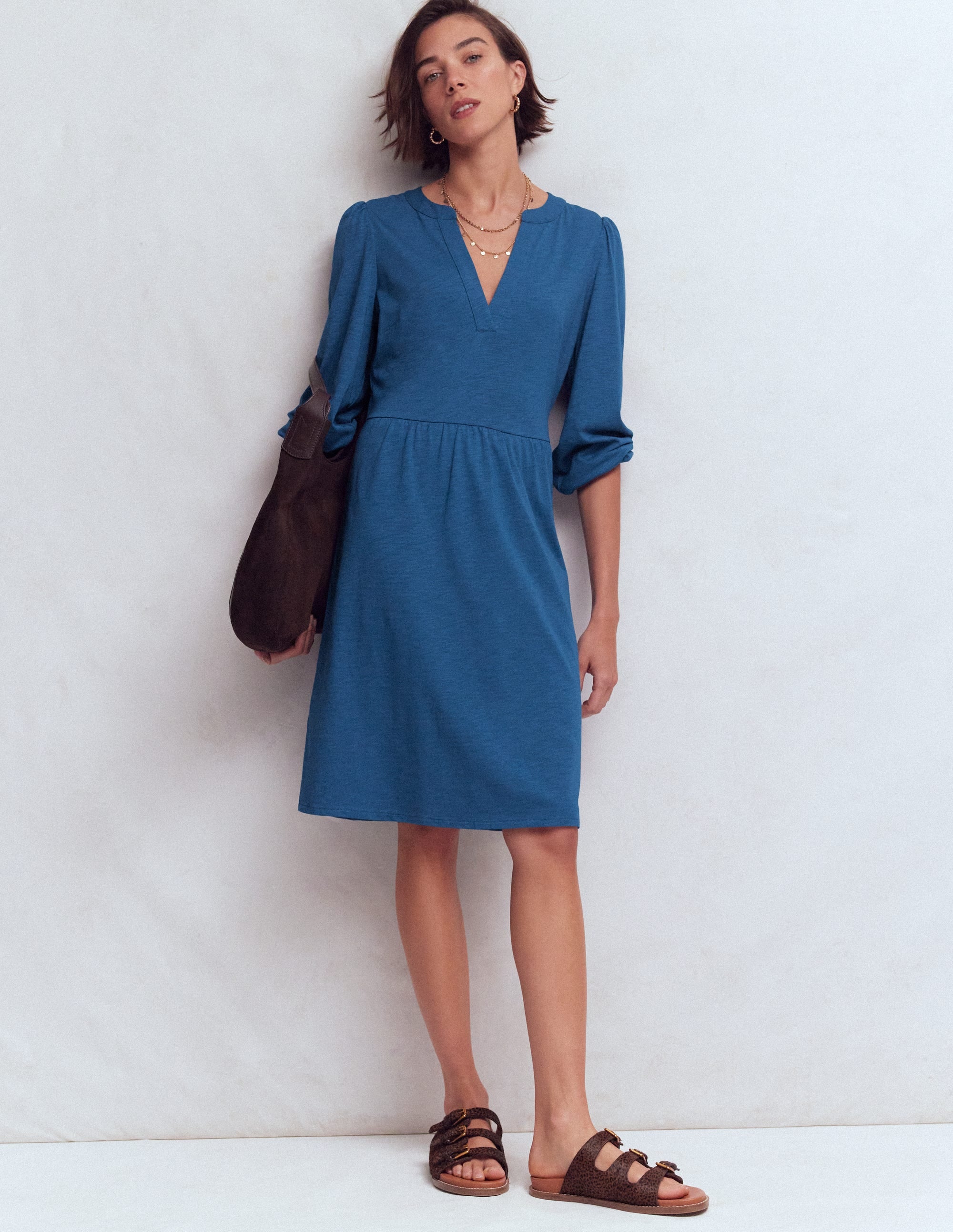 Cathy Notch Neck Jersey Dress-Tourmaline Blue - Image 1